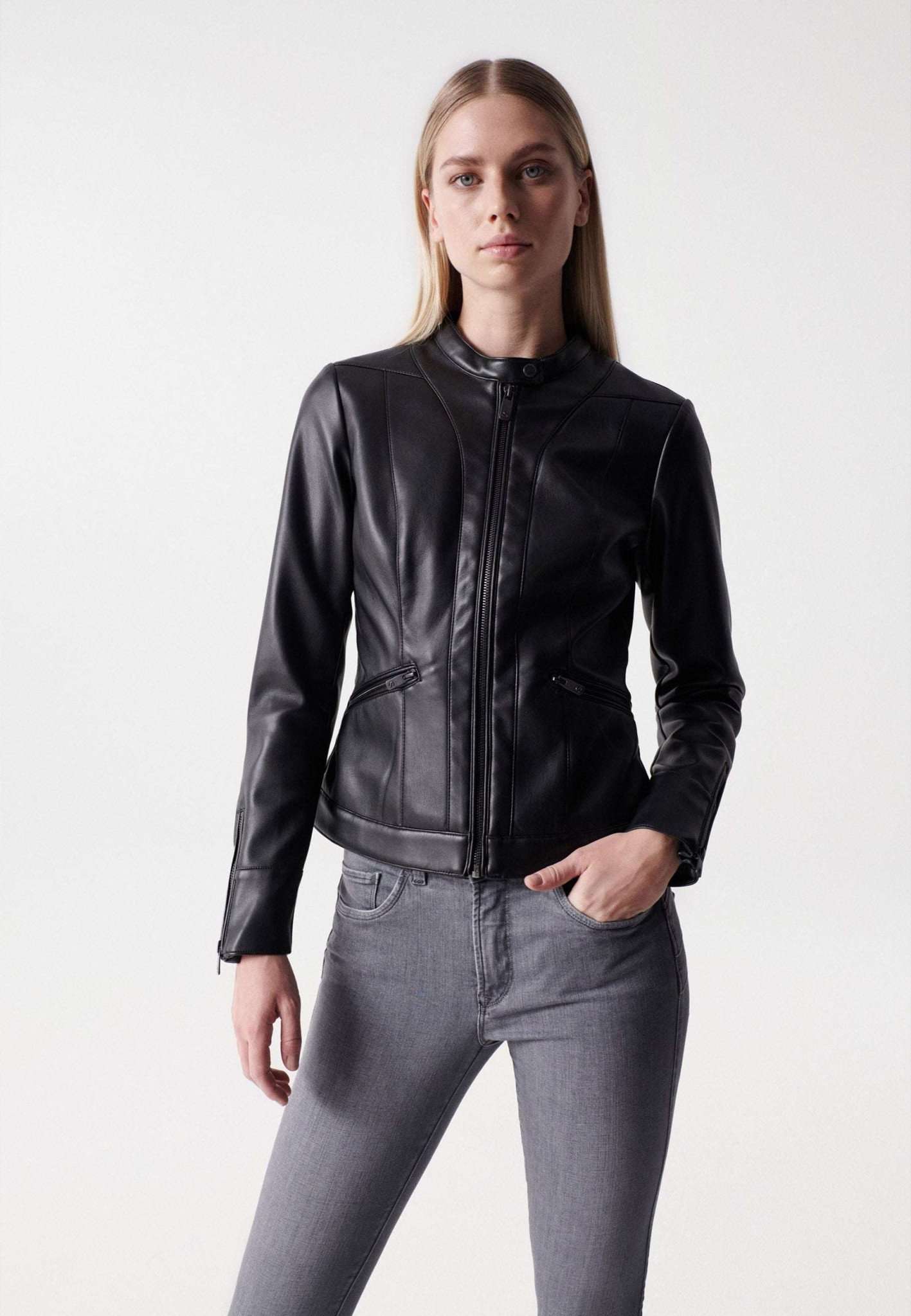 Basic Faux Leather Jacket in Black Jackets Salsa Jeans   