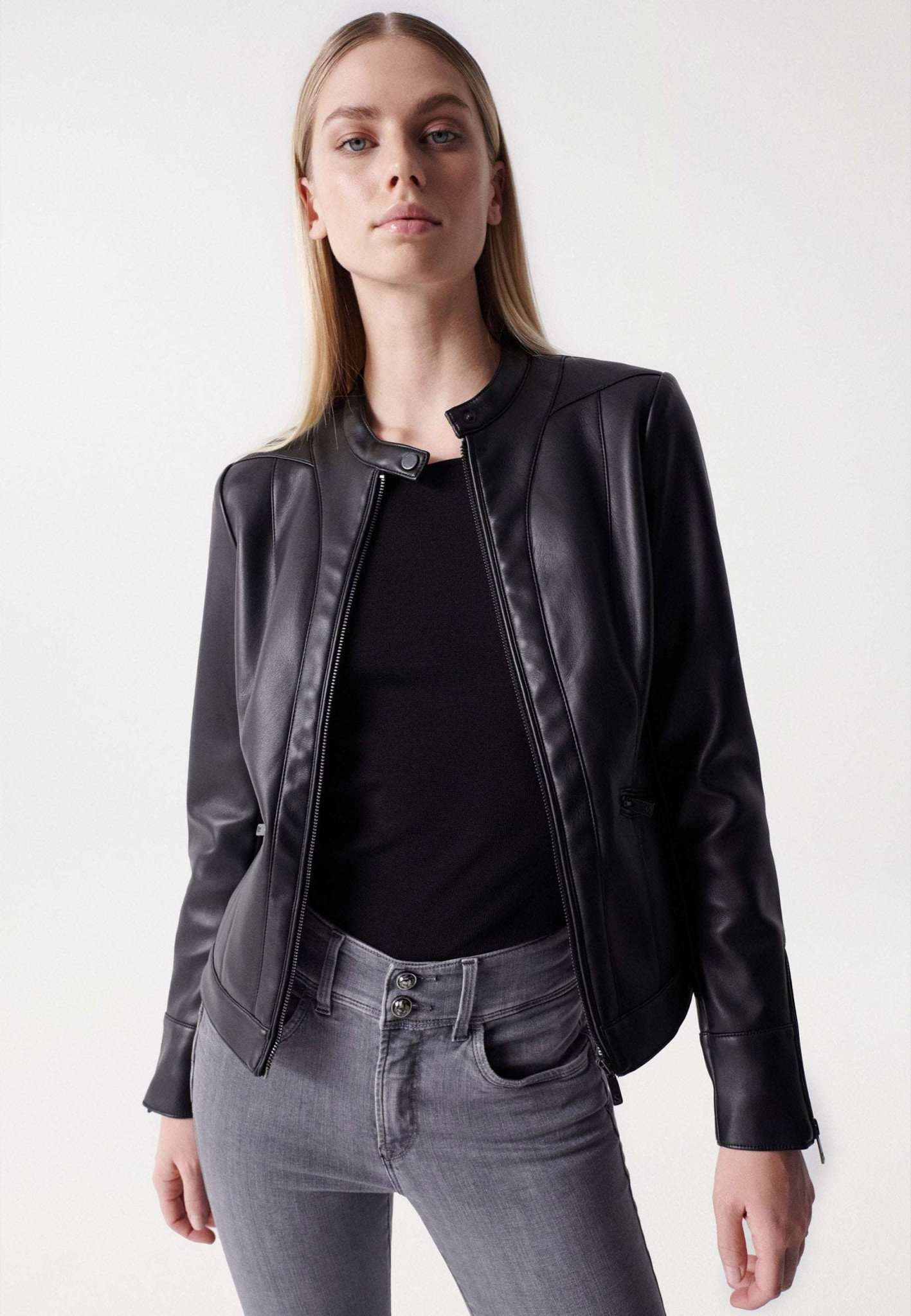 Basic Faux Leather Jacket in Black Jackets Salsa Jeans   