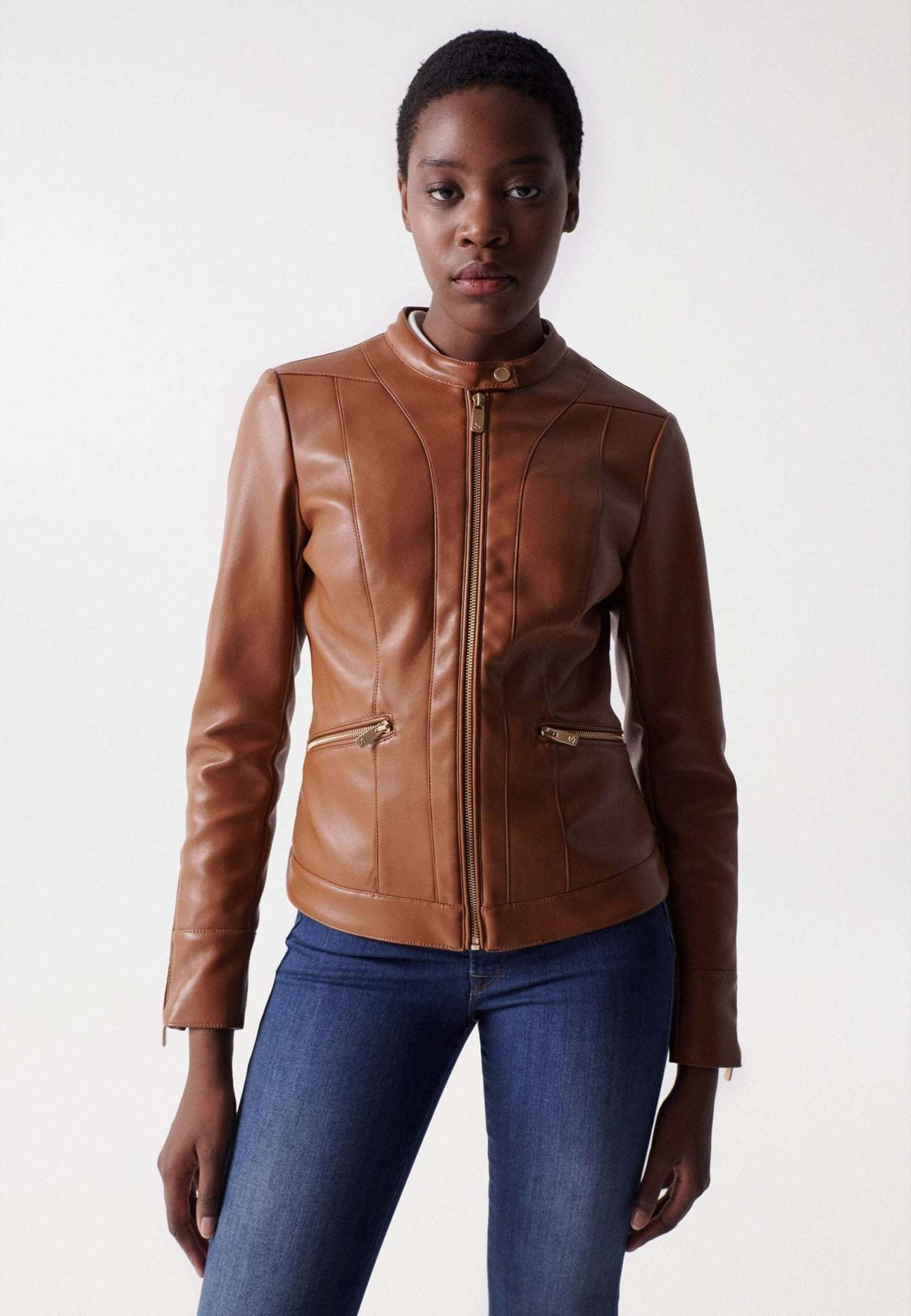 Basic Faux Leather Jacket in Light Brown Salsa Switzerland