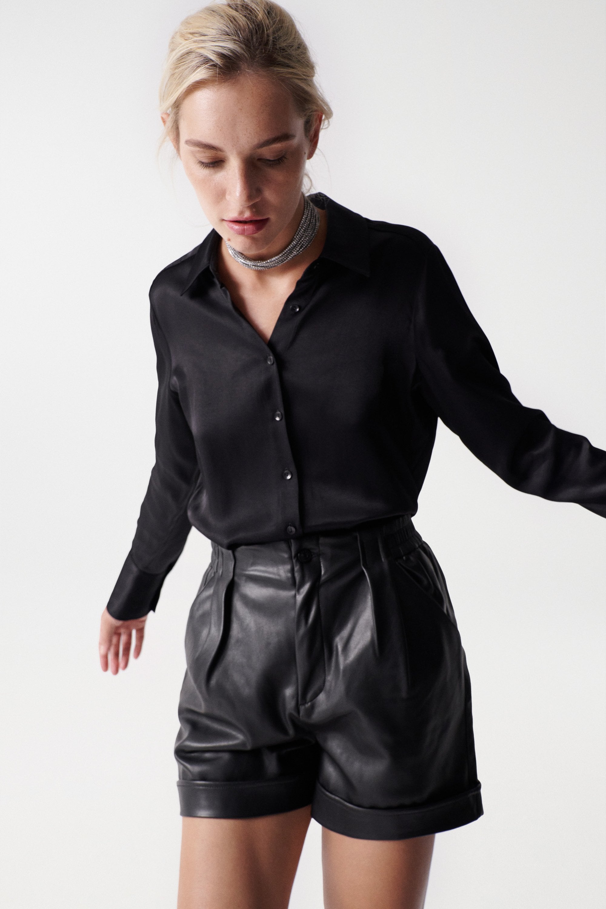 Satin Blouse in Black Shirts Salsa Jeans   