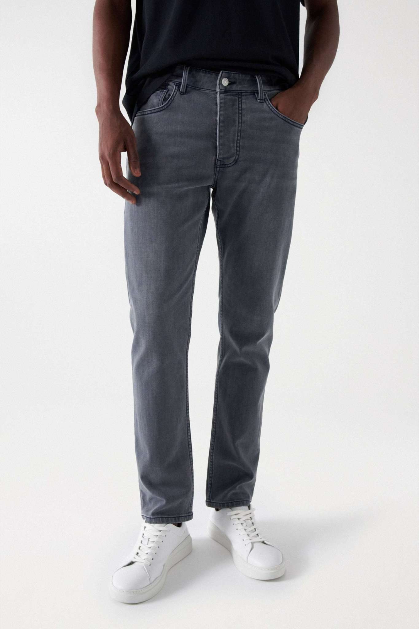 Slim Jeans Knit Denim in Medium Grey Jeans Salsa Jeans   