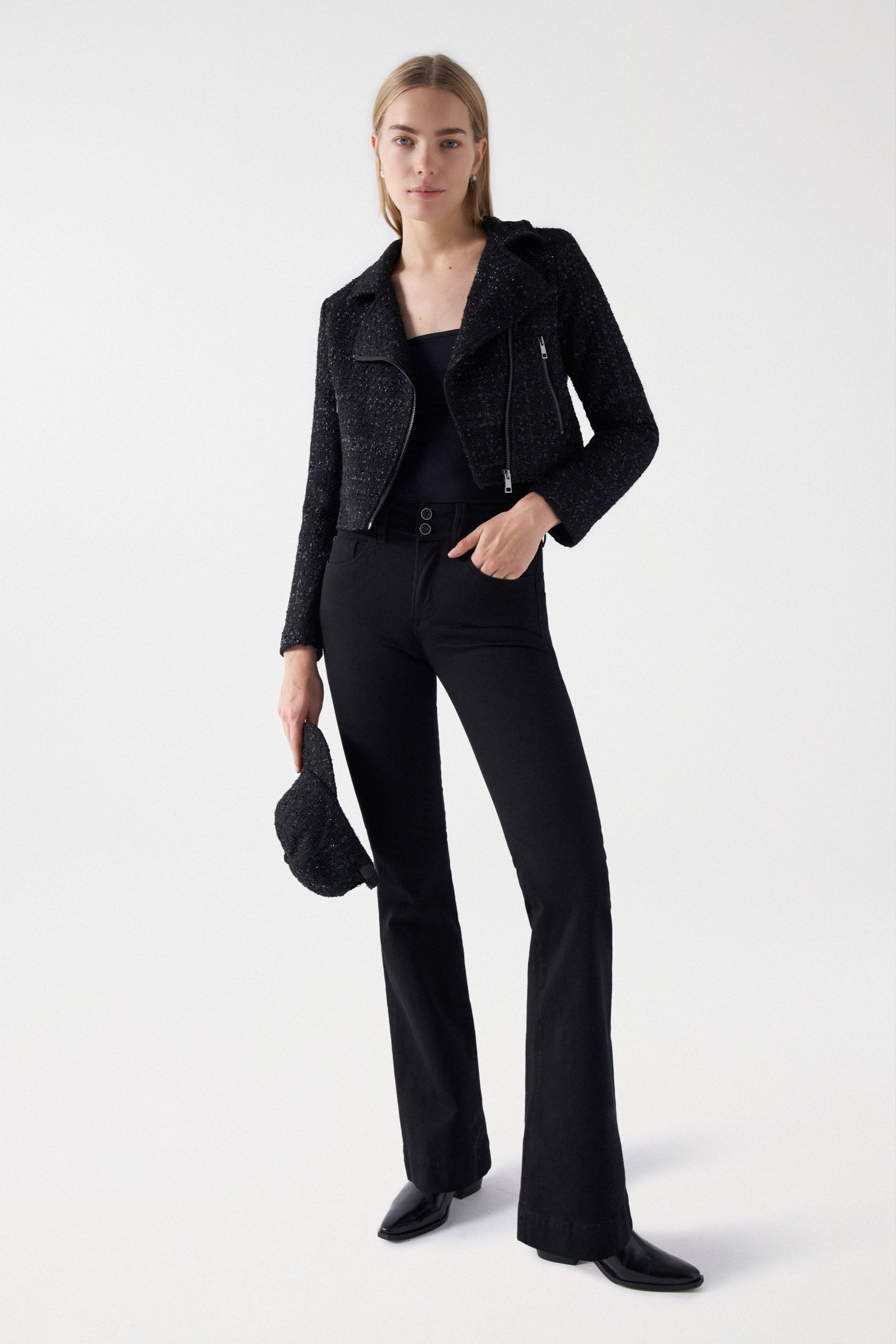 Tweed Biker Style Jacket in Black Jackets Salsa Jeans   