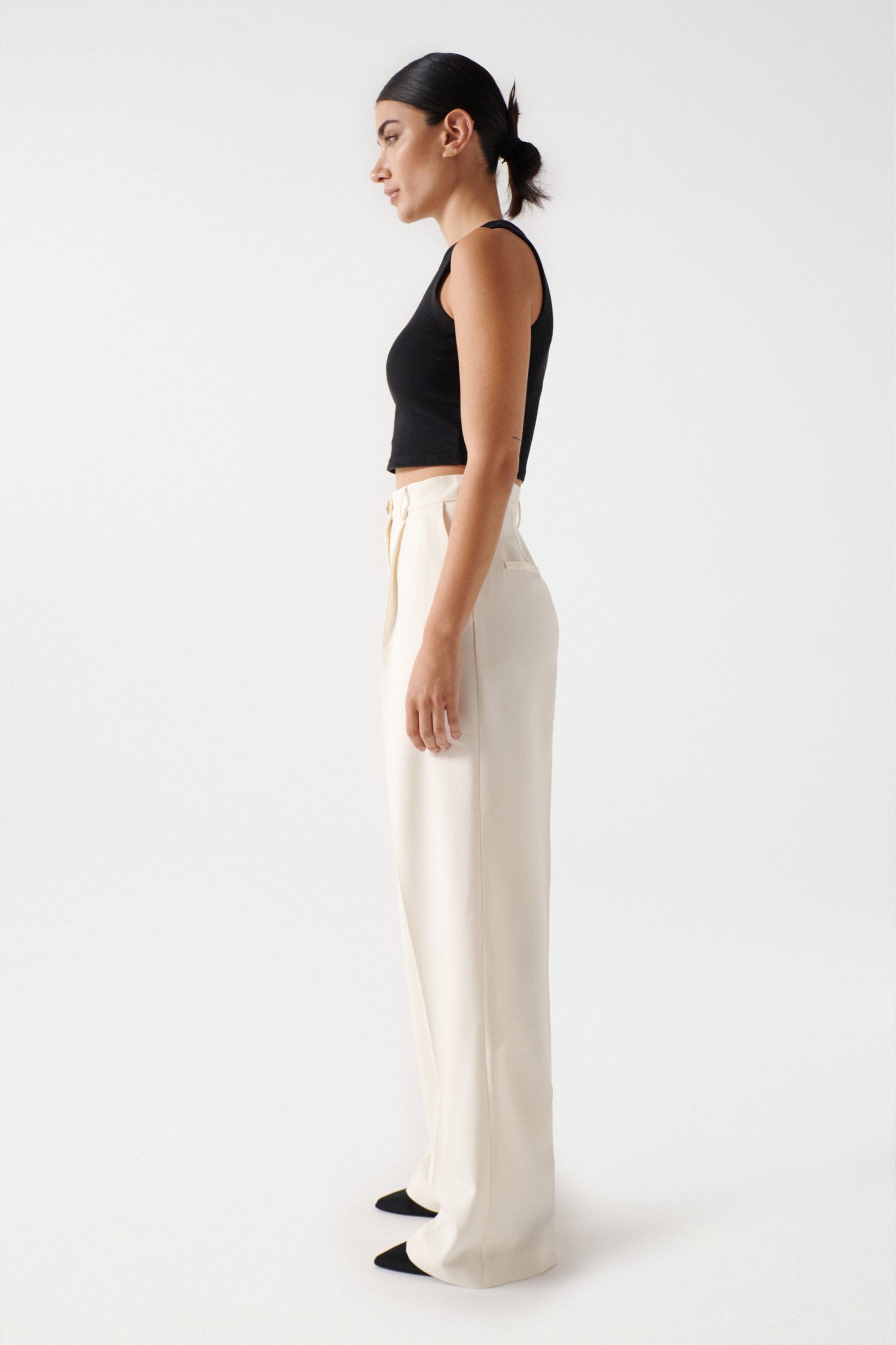 Plain Wide Leg Pants in Light Pearl Pants Salsa Jeans   