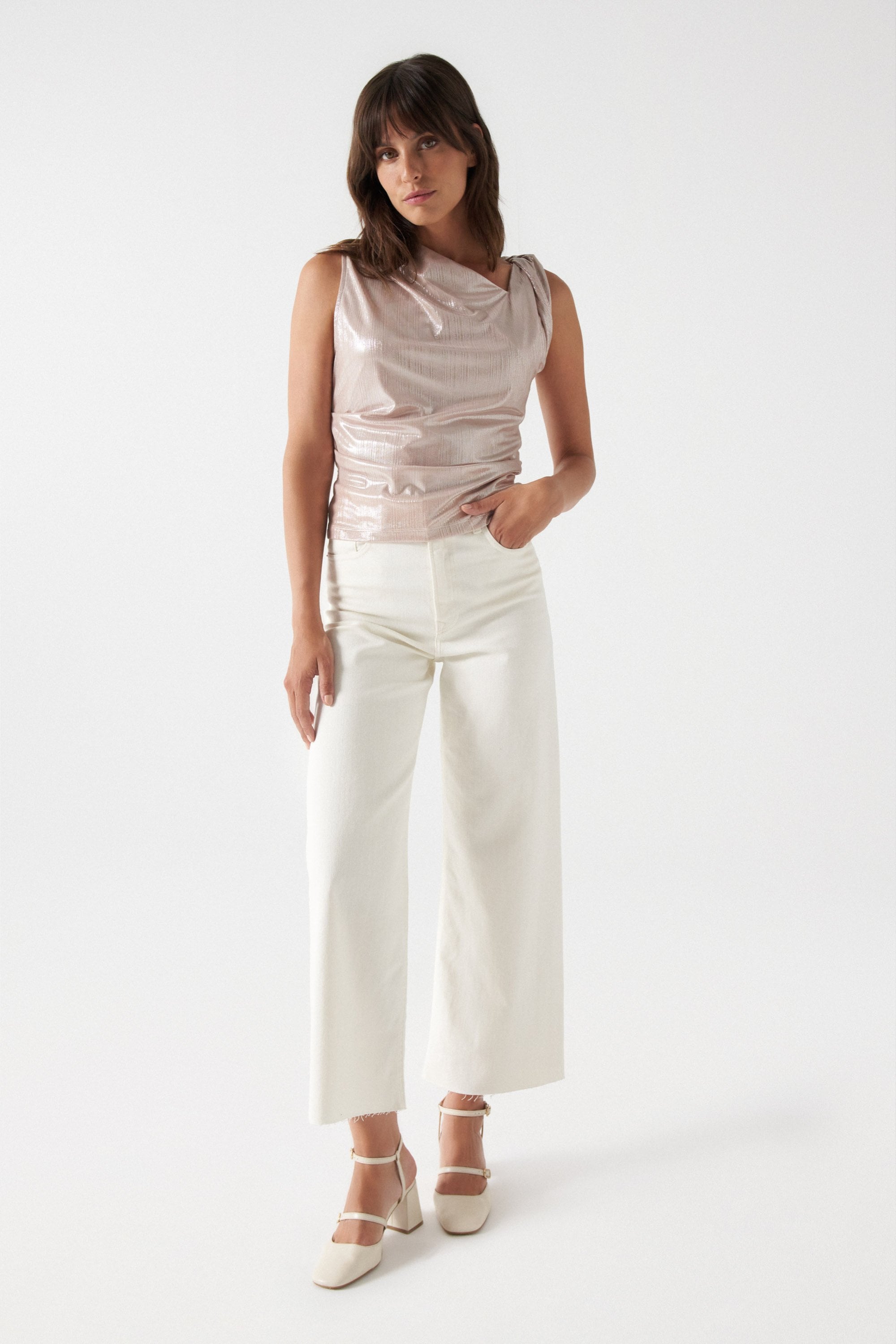 Lurex Rib Top in Light Pearl Tops Salsa Jeans   