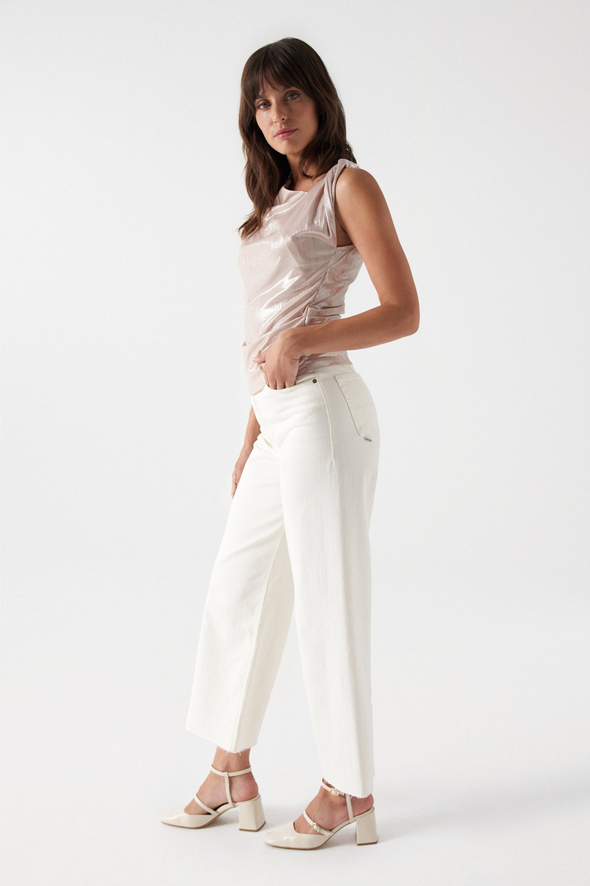 Lurex Rib Top in Light Pearl Tops Salsa Jeans   