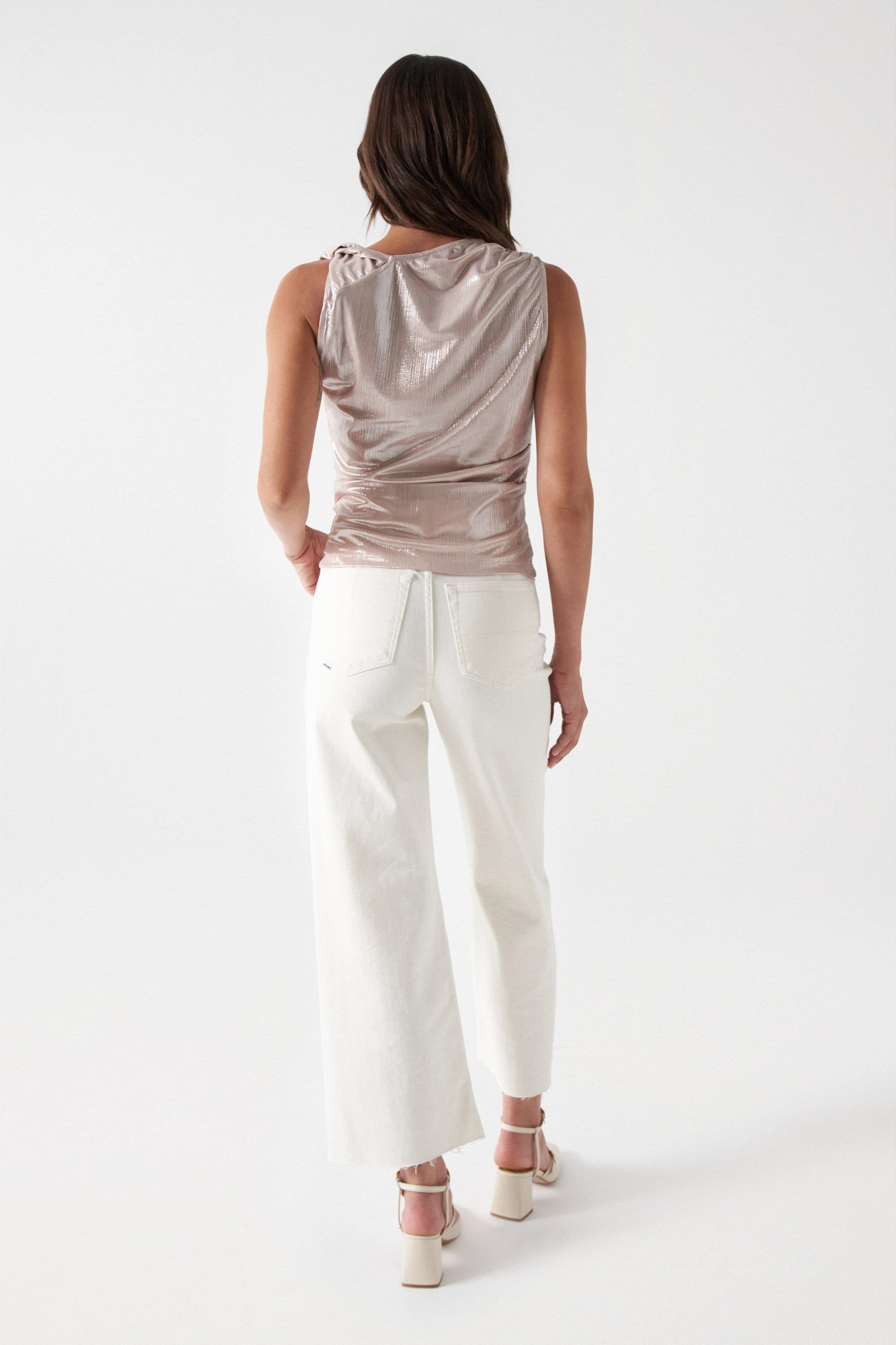 Lurex Rib Top in Light Pearl Tops Salsa Jeans   