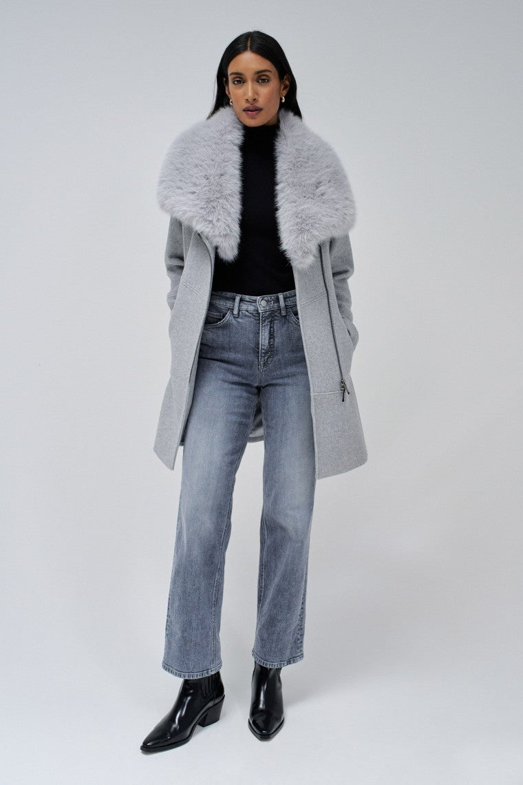 Wool Coat With Fur Collar in Medium Grey Jackets Salsa Jeans   