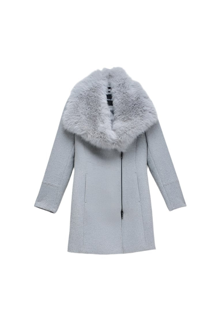 Wool Coat With Fur Collar in Medium Grey Jackets Salsa Jeans   