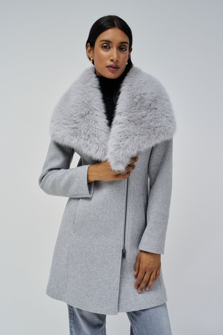 Wool Coat With Fur Collar in Medium Grey Jackets Salsa Jeans   