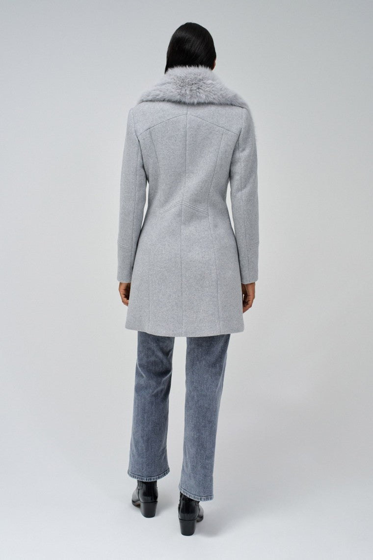 Wool Coat With Fur Collar in Medium Grey Jackets Salsa Jeans   