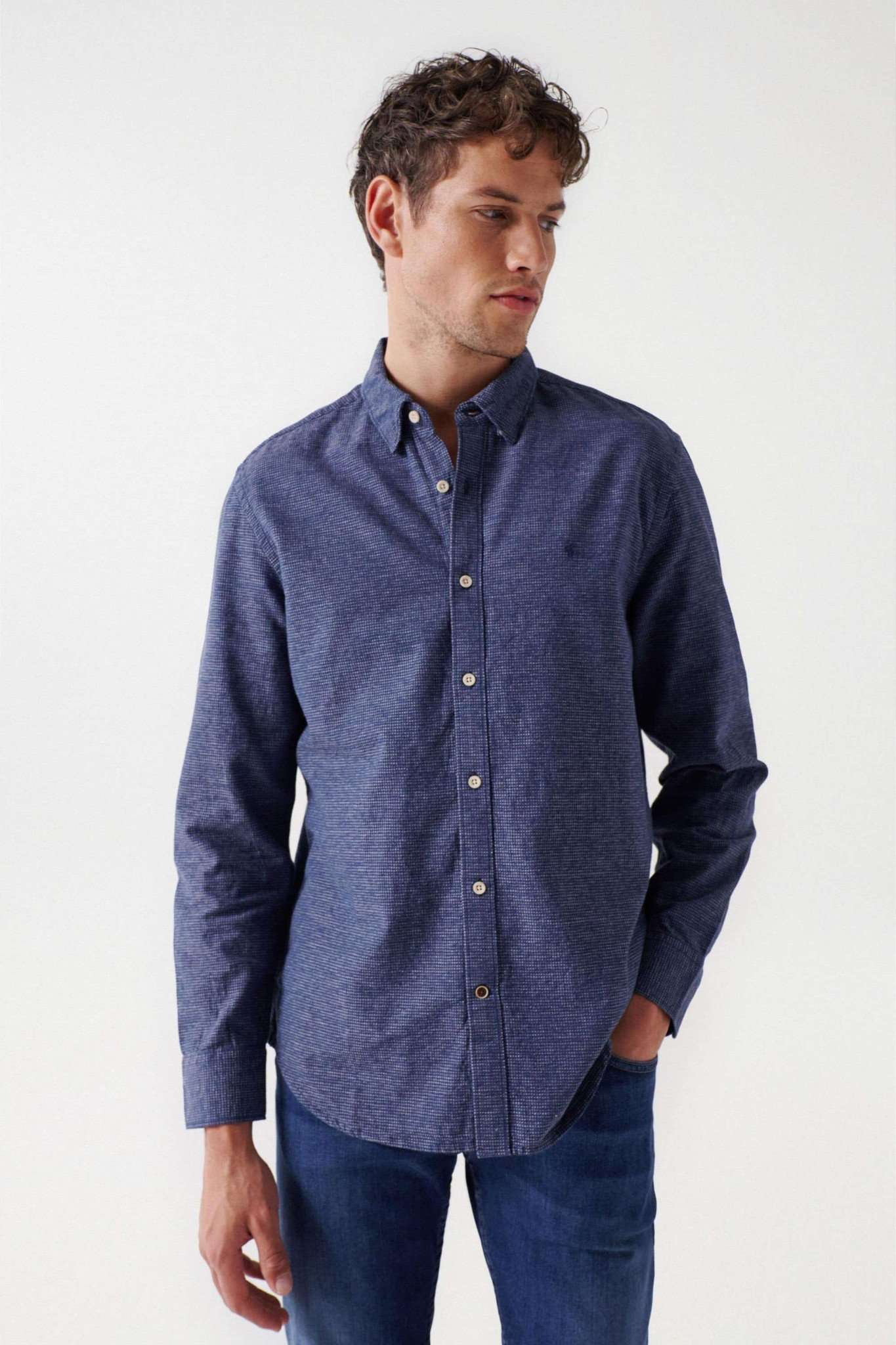 Check Blue Shirt in Dark Blue Shirts Salsa Jeans   