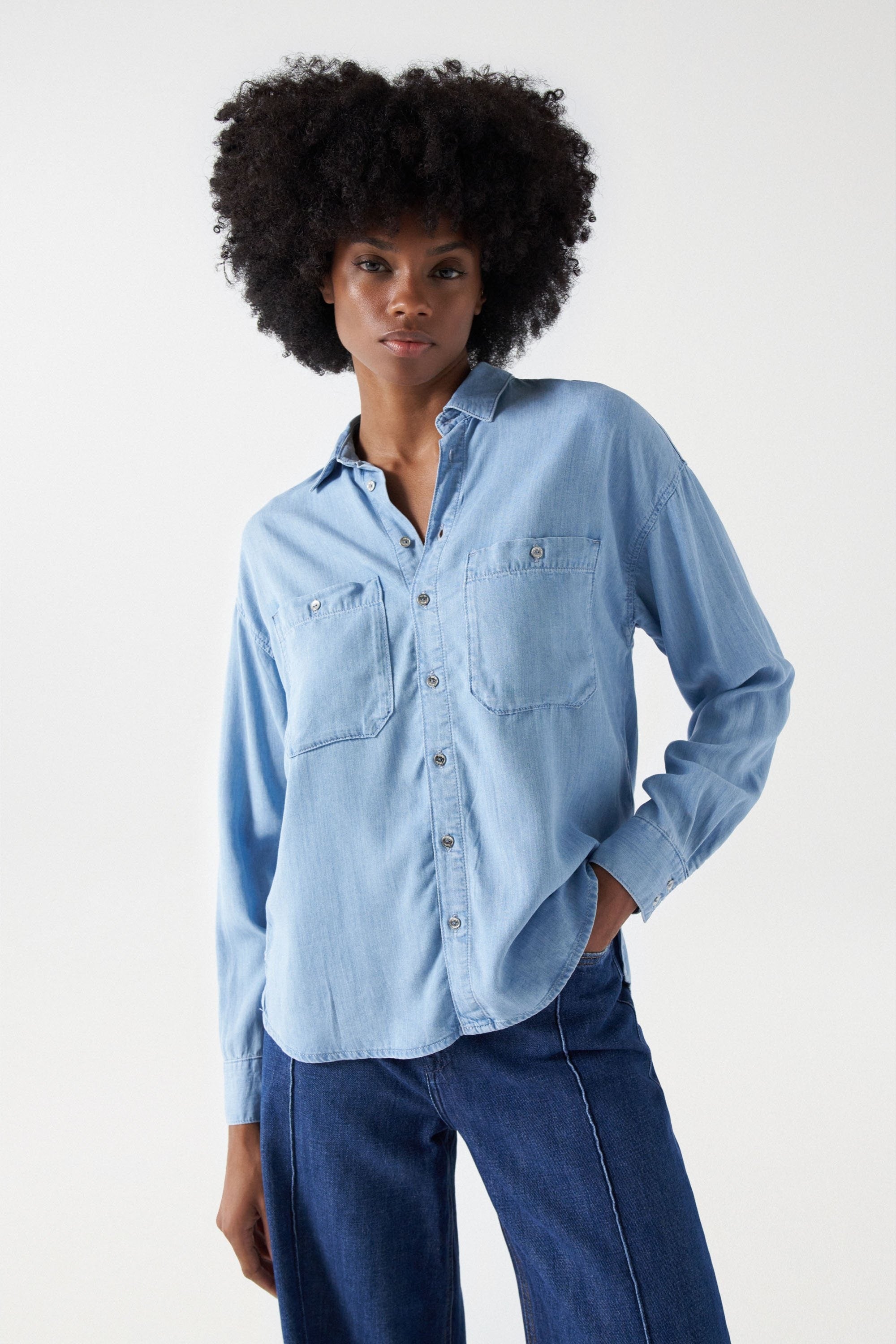 Shirt In Lightweight Denim in Light Wash Shirts Salsa Jeans   