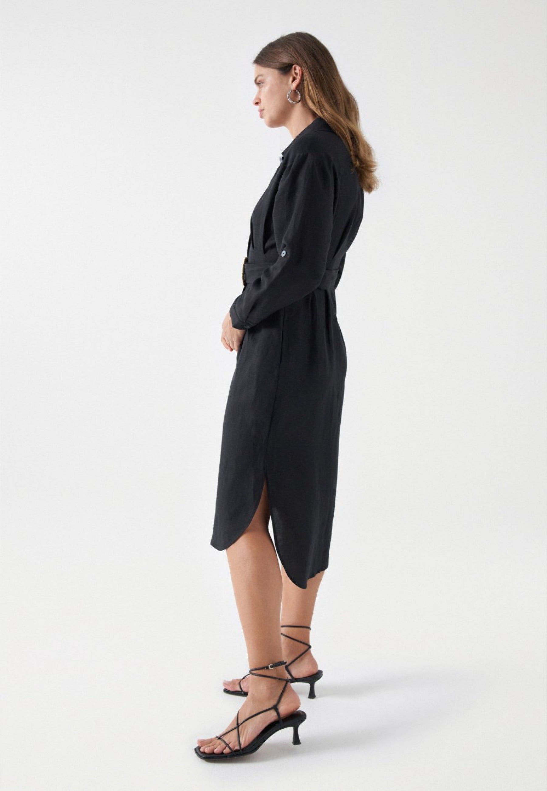 Linen Shirt Dress in Black Dresses Salsa Jeans   