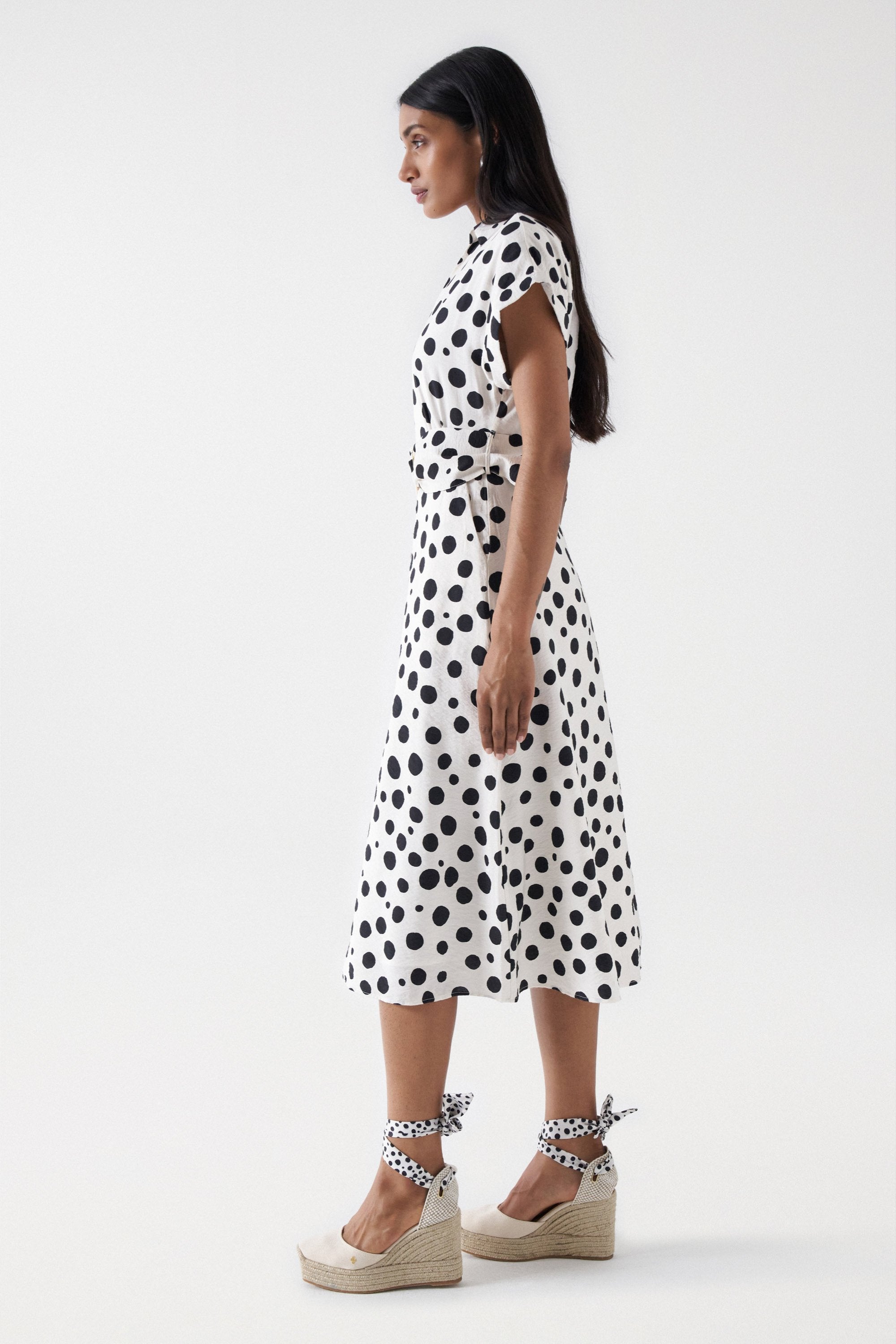 Polka Dot Midi Dress in Light Pearl Dresses Salsa Jeans   