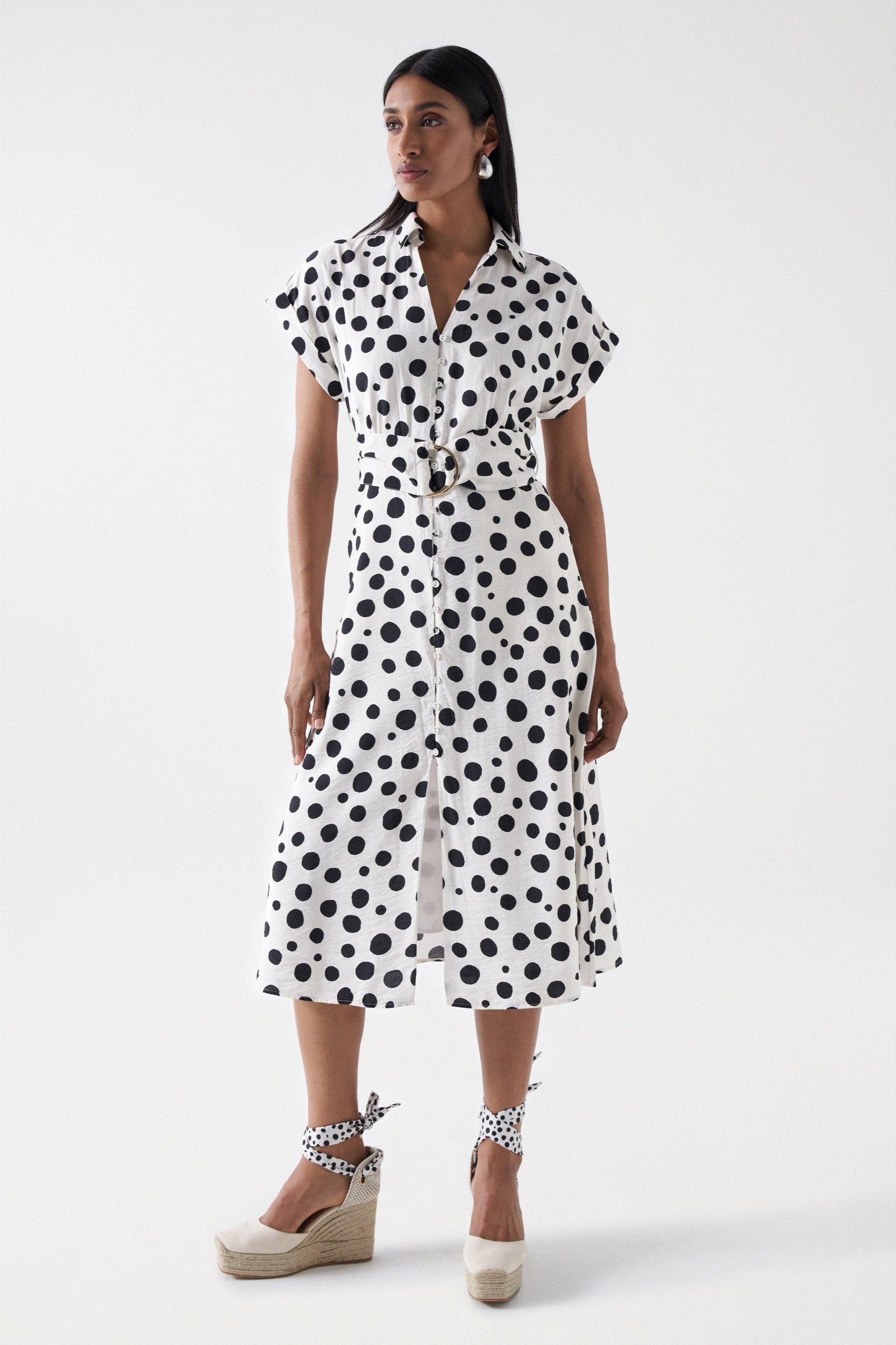 Polka Dot Midi Dress in Light Pearl Dresses Salsa Jeans   