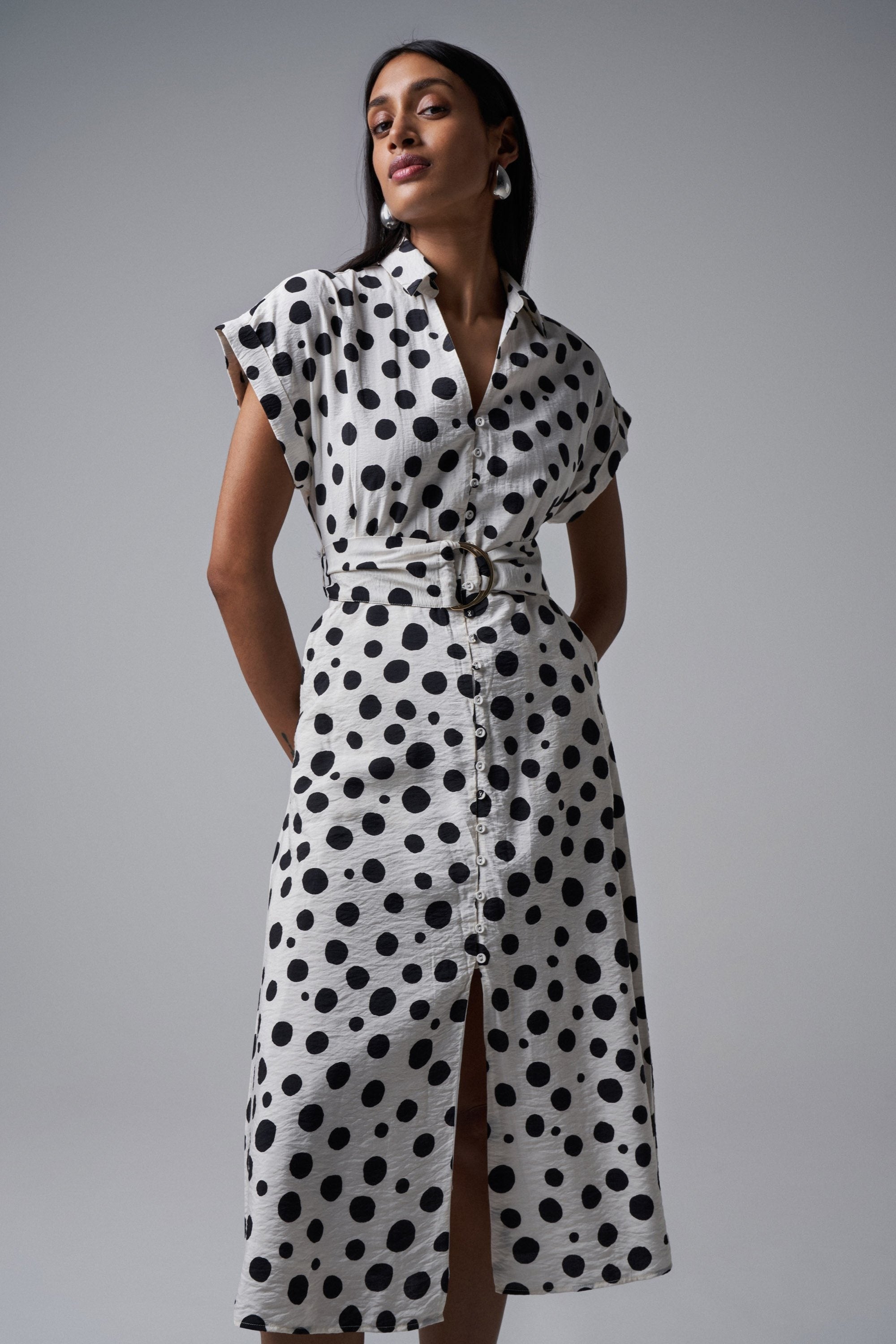 Polka Dot Midi Dress in Light Pearl Dresses Salsa Jeans   