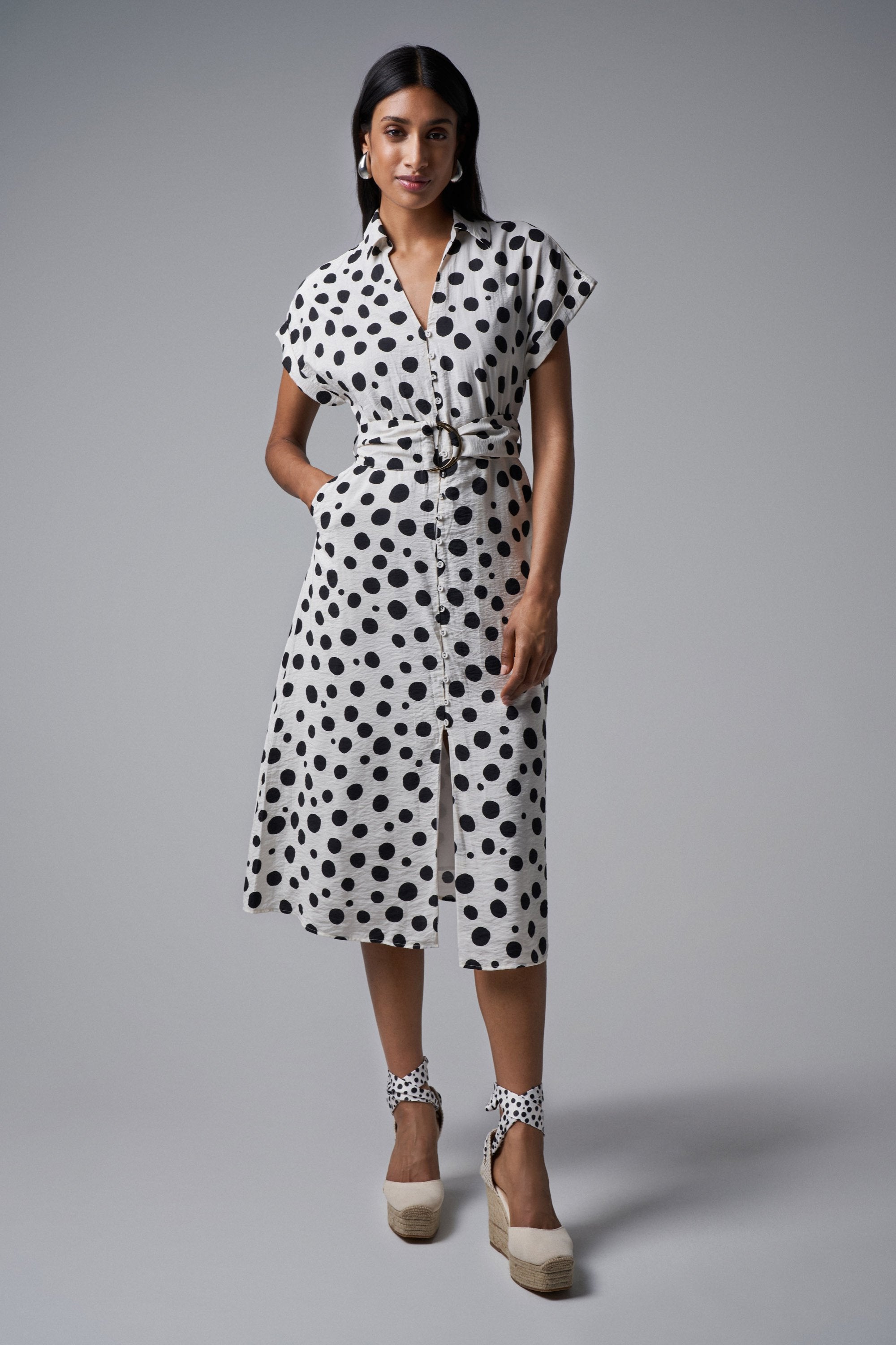 Polka Dot Midi Dress in Light Pearl Dresses Salsa Jeans   