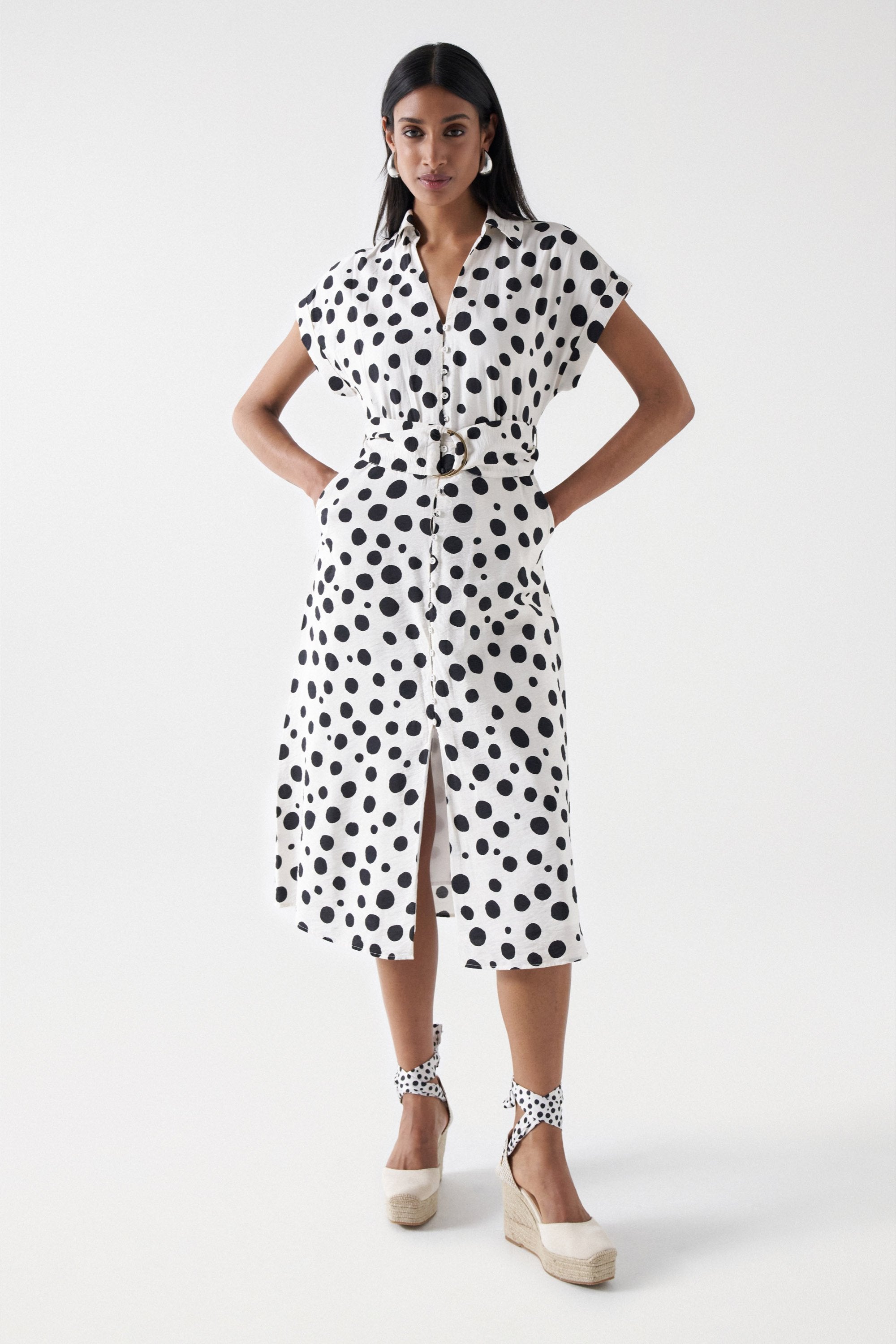 Polka Dot Midi Dress in Light Pearl Dresses Salsa Jeans   