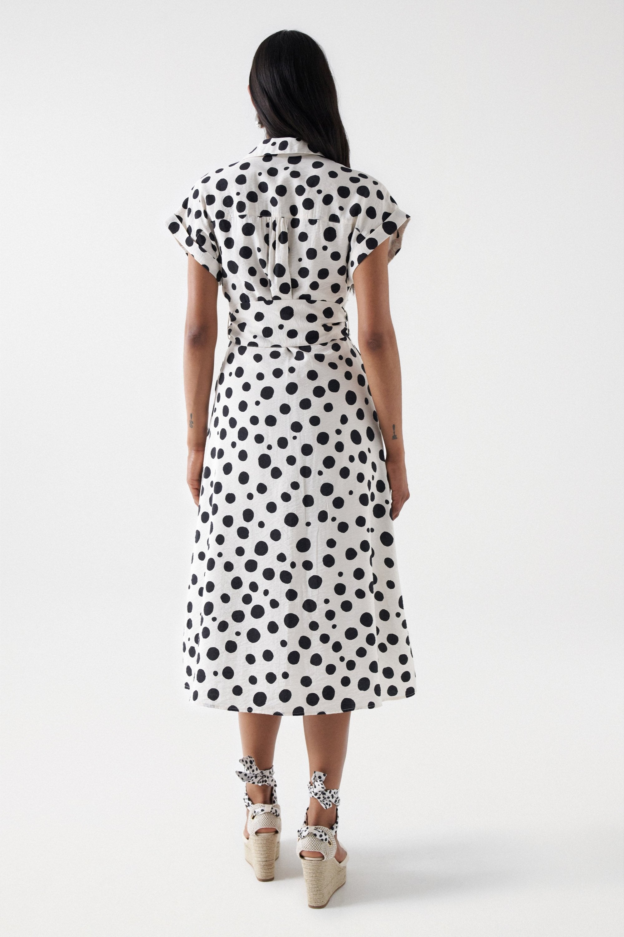 Polka Dot Midi Dress in Light Pearl Dresses Salsa Jeans   