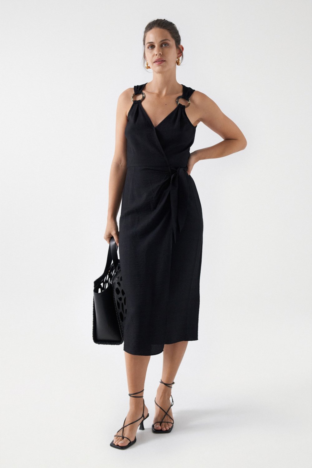 Wrap Midi Dress in Black Dresses Salsa Jeans   