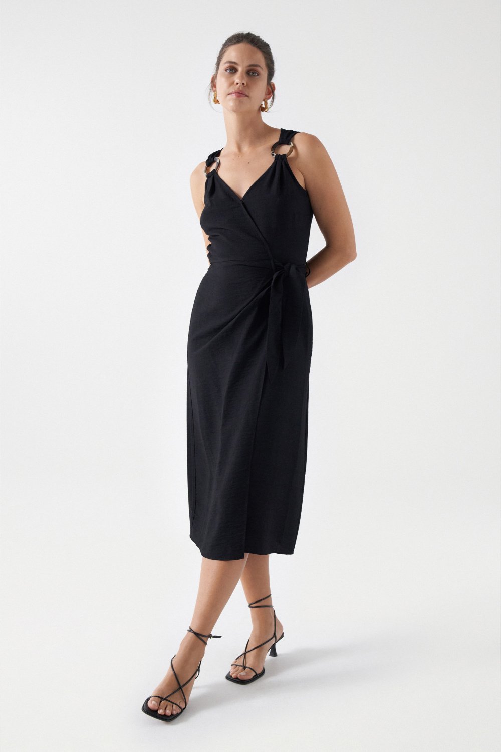 Wrap Midi Dress in Black Dresses Salsa Jeans   