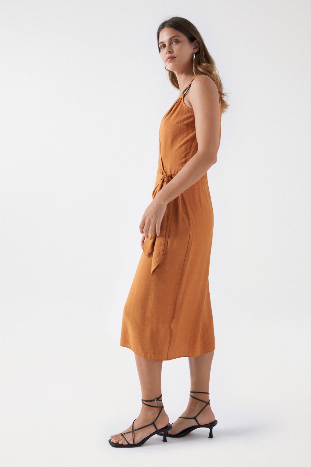 Wrap Midi Dress in Light Brown Dresses Salsa Jeans   