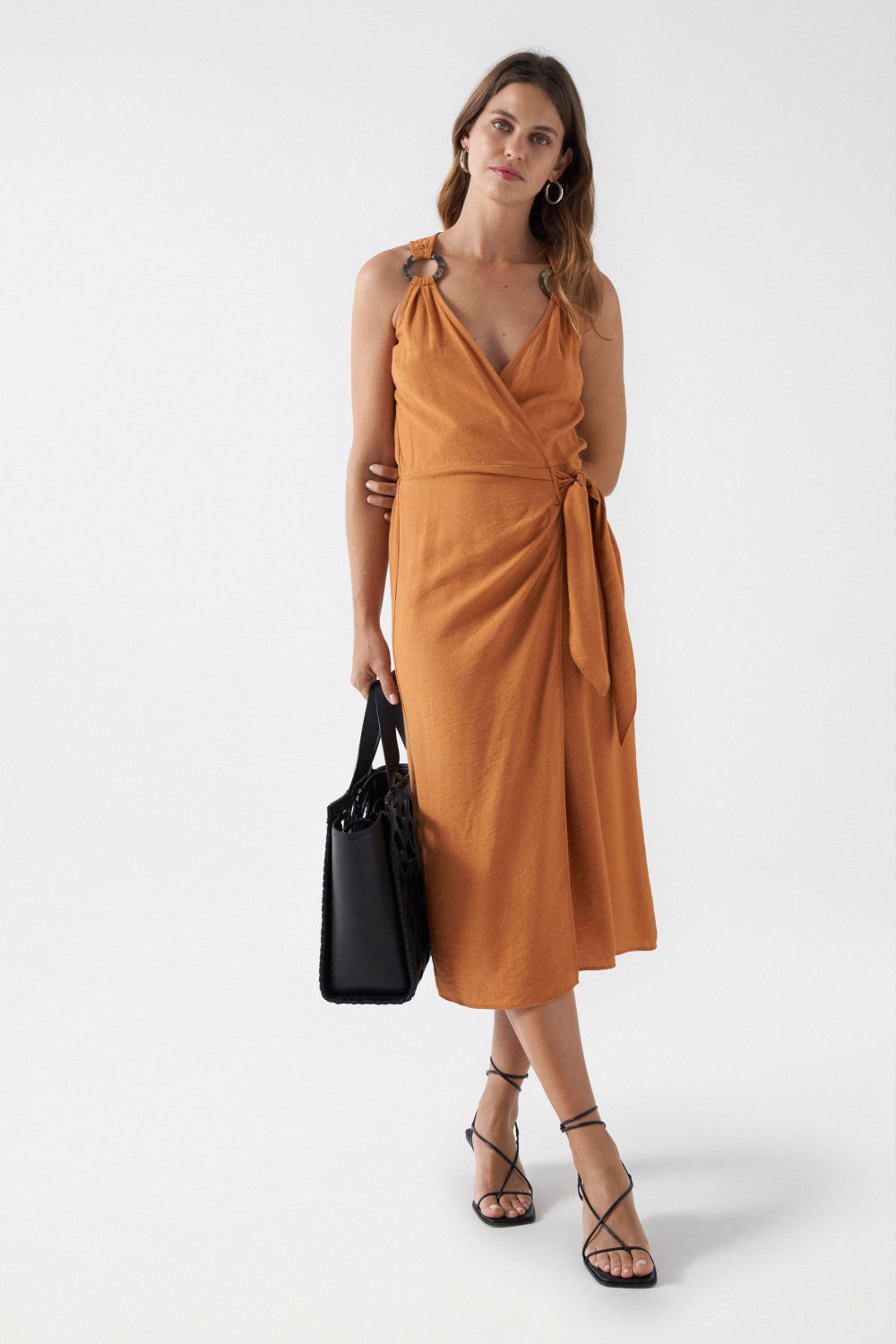 Wrap Midi Dress in Light Brown Dresses Salsa Jeans   