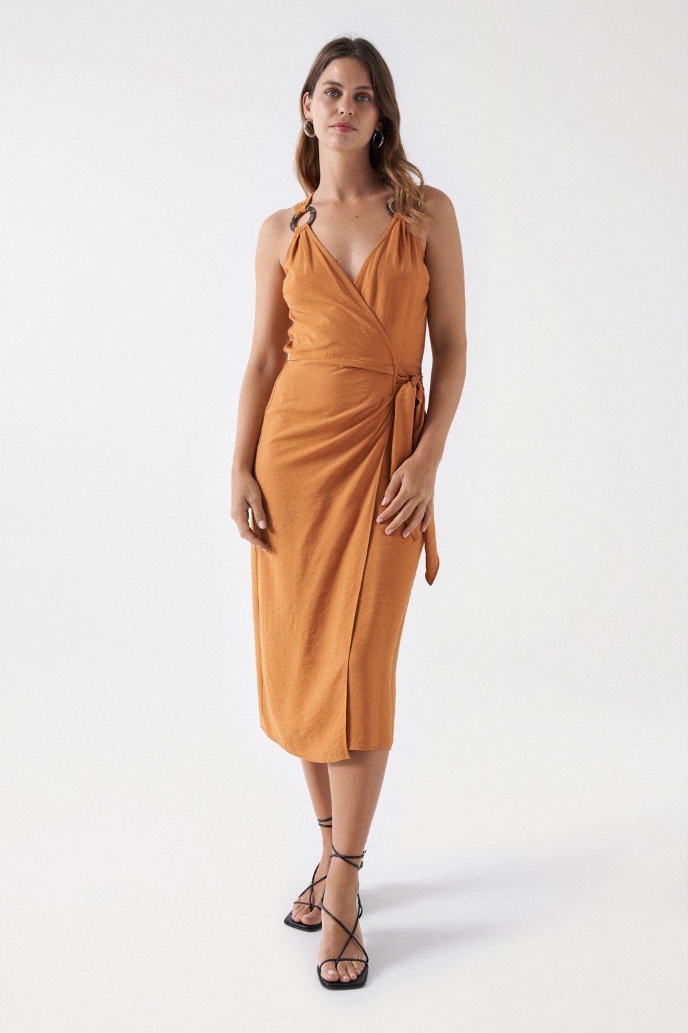 Wrap Midi Dress in Light Brown Dresses Salsa Jeans   