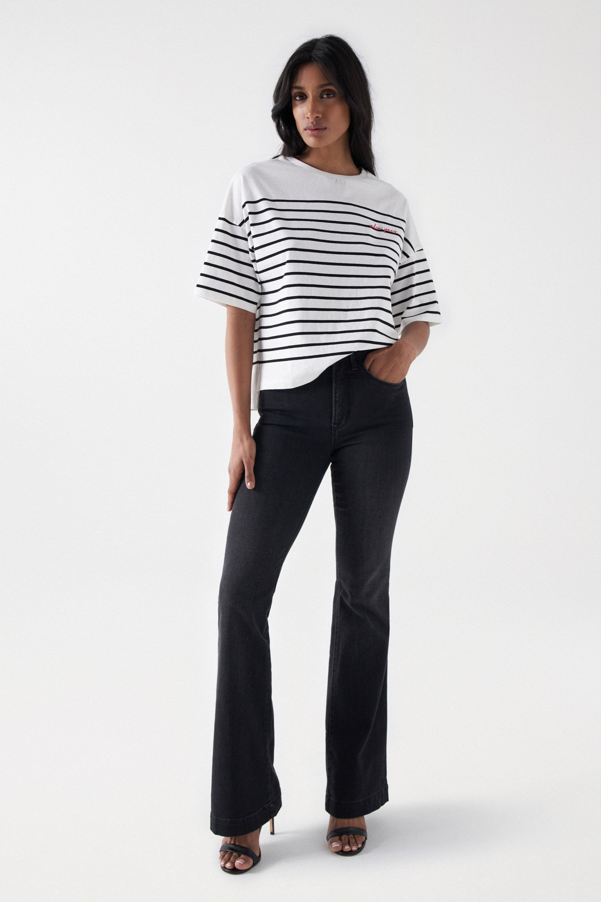 Striped Branding T-Shirt in Light Pearl T-Shirts Salsa Jeans   