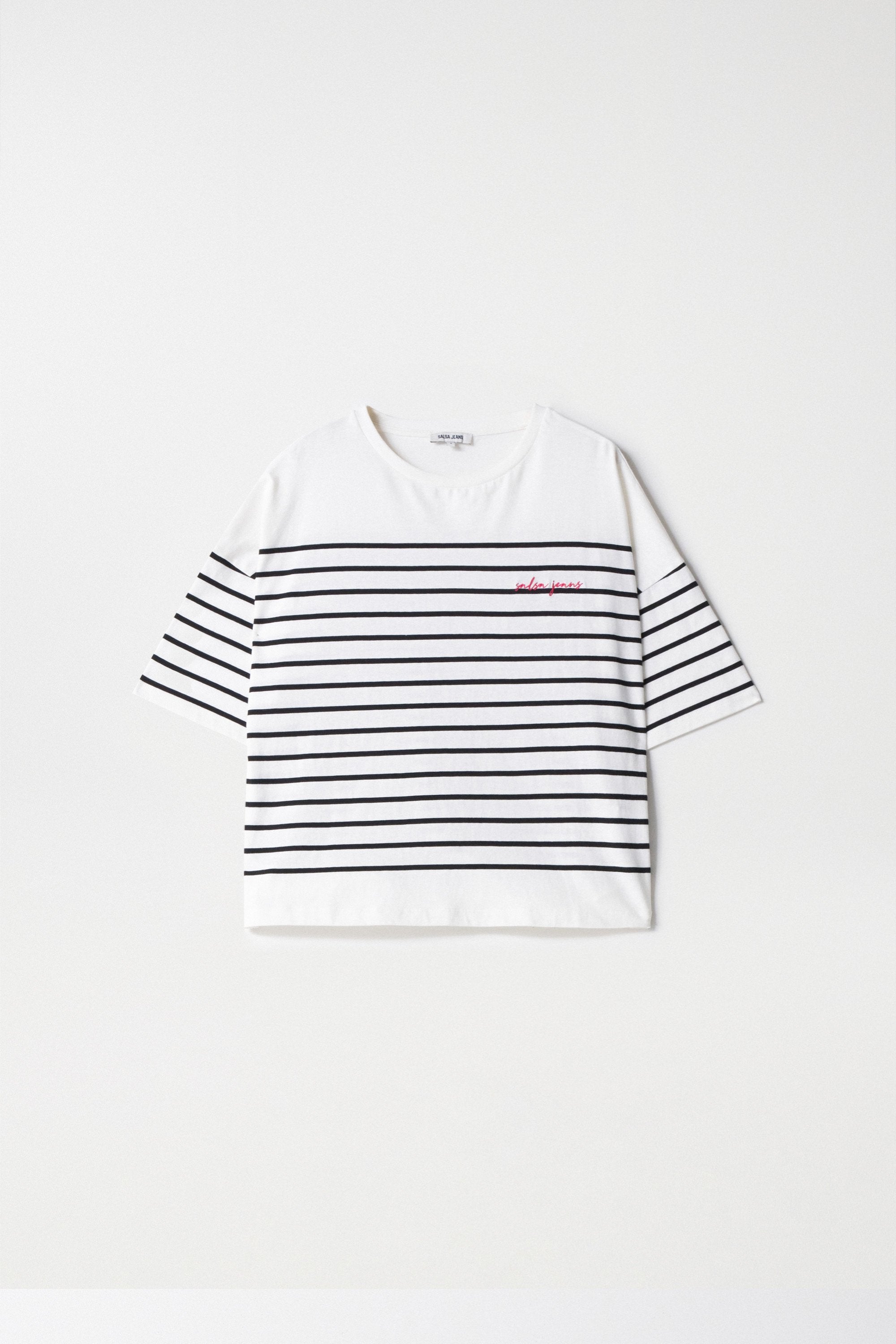 Striped Branding T-Shirt in Light Pearl T-Shirts Salsa Jeans   