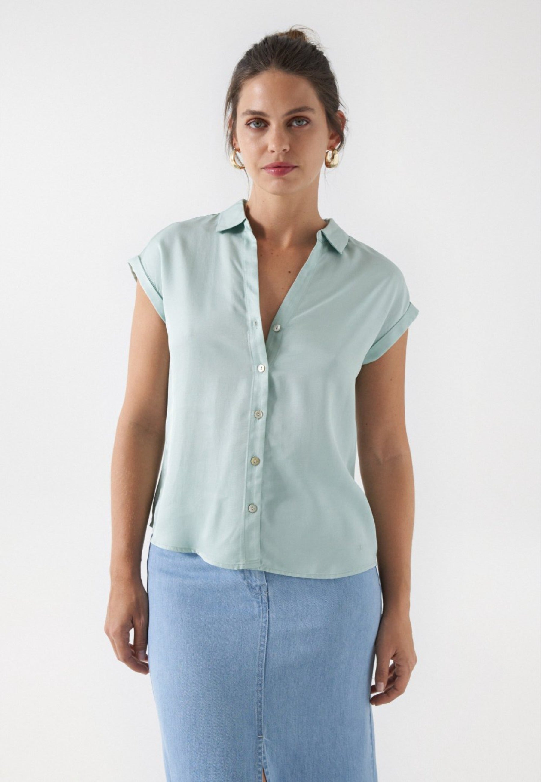 Basic Sleeveless Shirt in Light Green Tops Salsa Jeans   