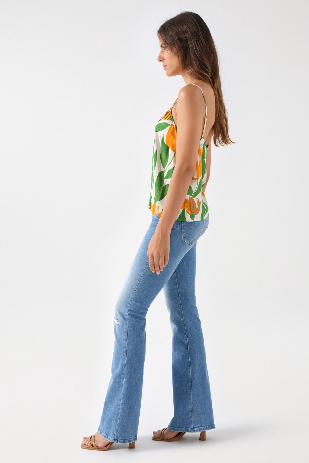 Pleat Detail Sleeveless Top in Medium Green Tops Salsa Jeans   