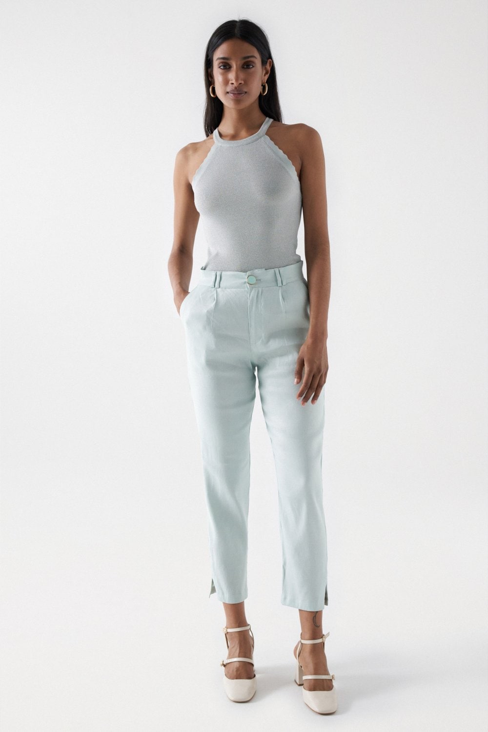 Linen Chino in Light Green Pants Salsa Jeans   