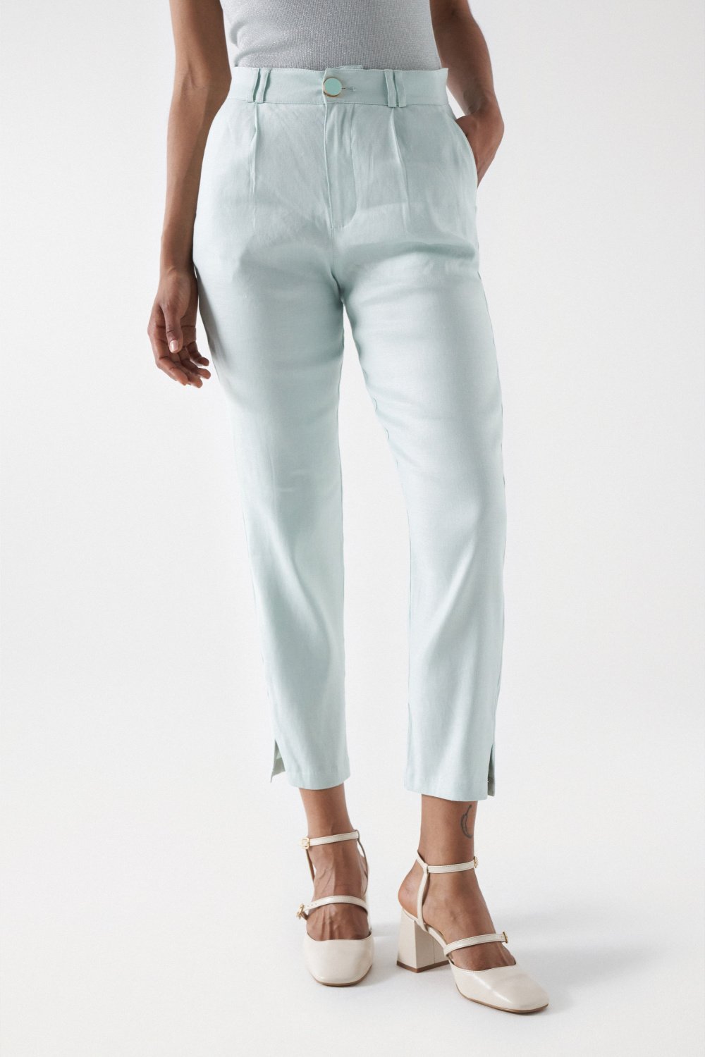 Linen Chino in Light Green Pants Salsa Jeans   