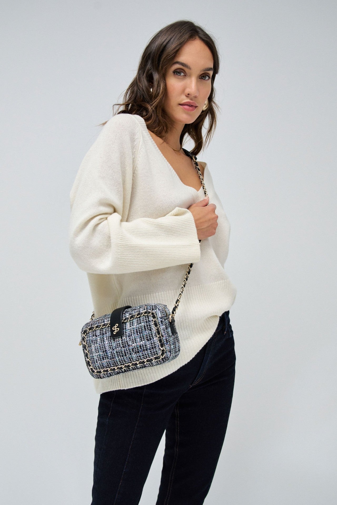 Tweed Crossbody Bag in Dark Blue V2 Bags Salsa Jeans   