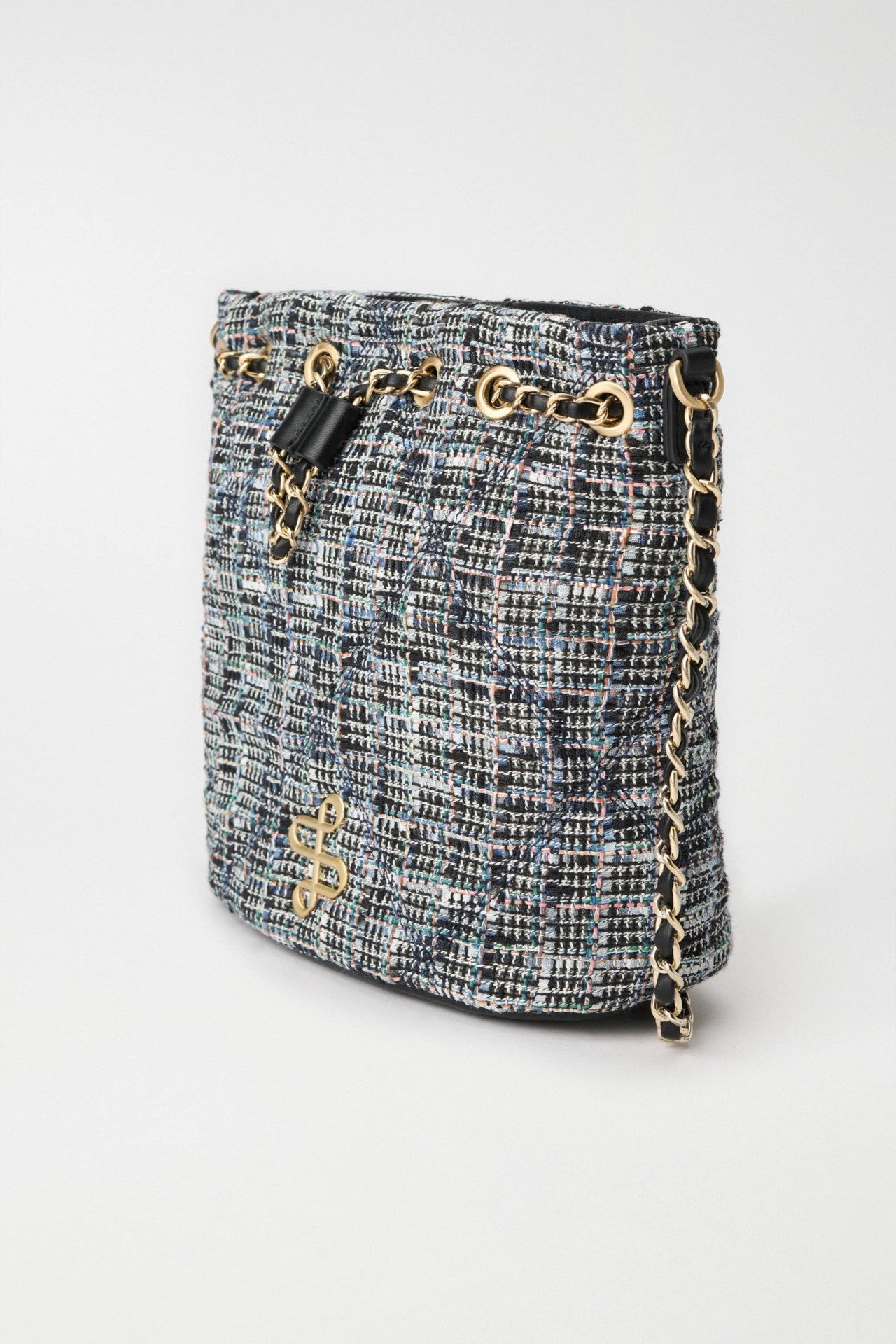 Tweed Bucket Bag in Dark Blue V2 Bags Salsa Jeans   