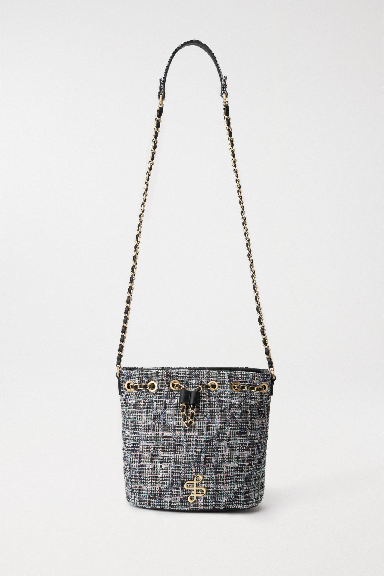 Tweed Bucket Bag in Dark Blue V2 Bags Salsa Jeans   