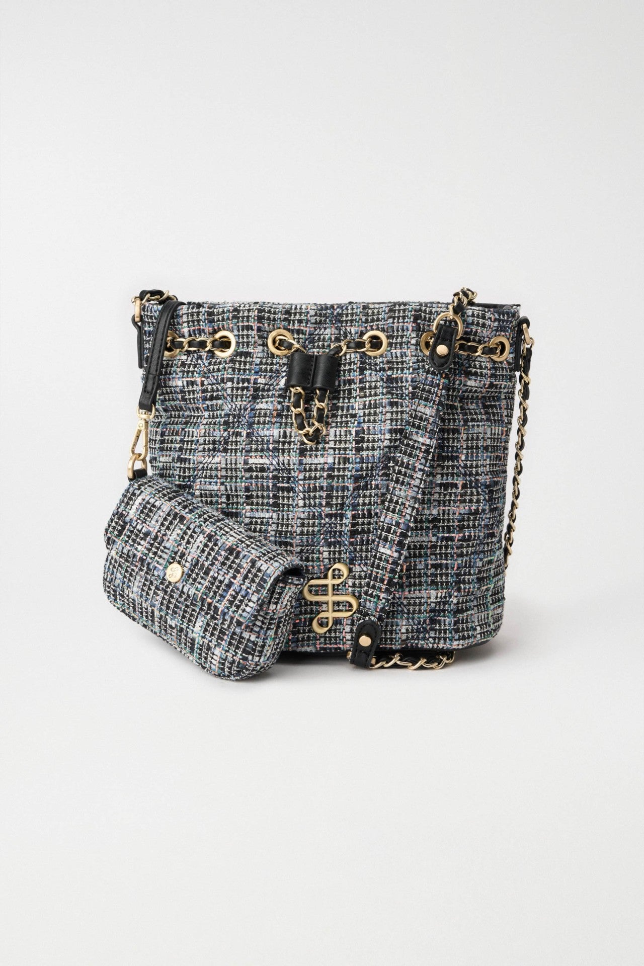 Tweed Bucket Bag in Dark Blue V2 Bags Salsa Jeans   