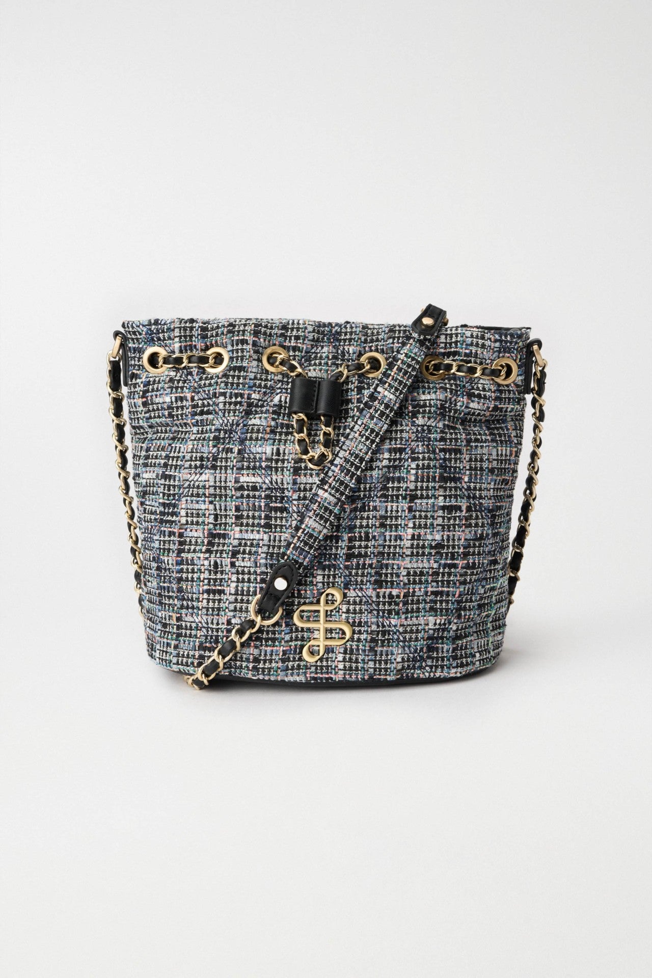 Tweed Bucket Bag in Dark Blue V2 Bags Salsa Jeans   