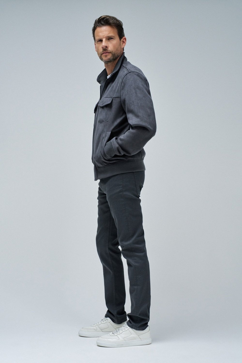 Suede Trucker Jacket in Dark Grey Jackets Salsa Jeans