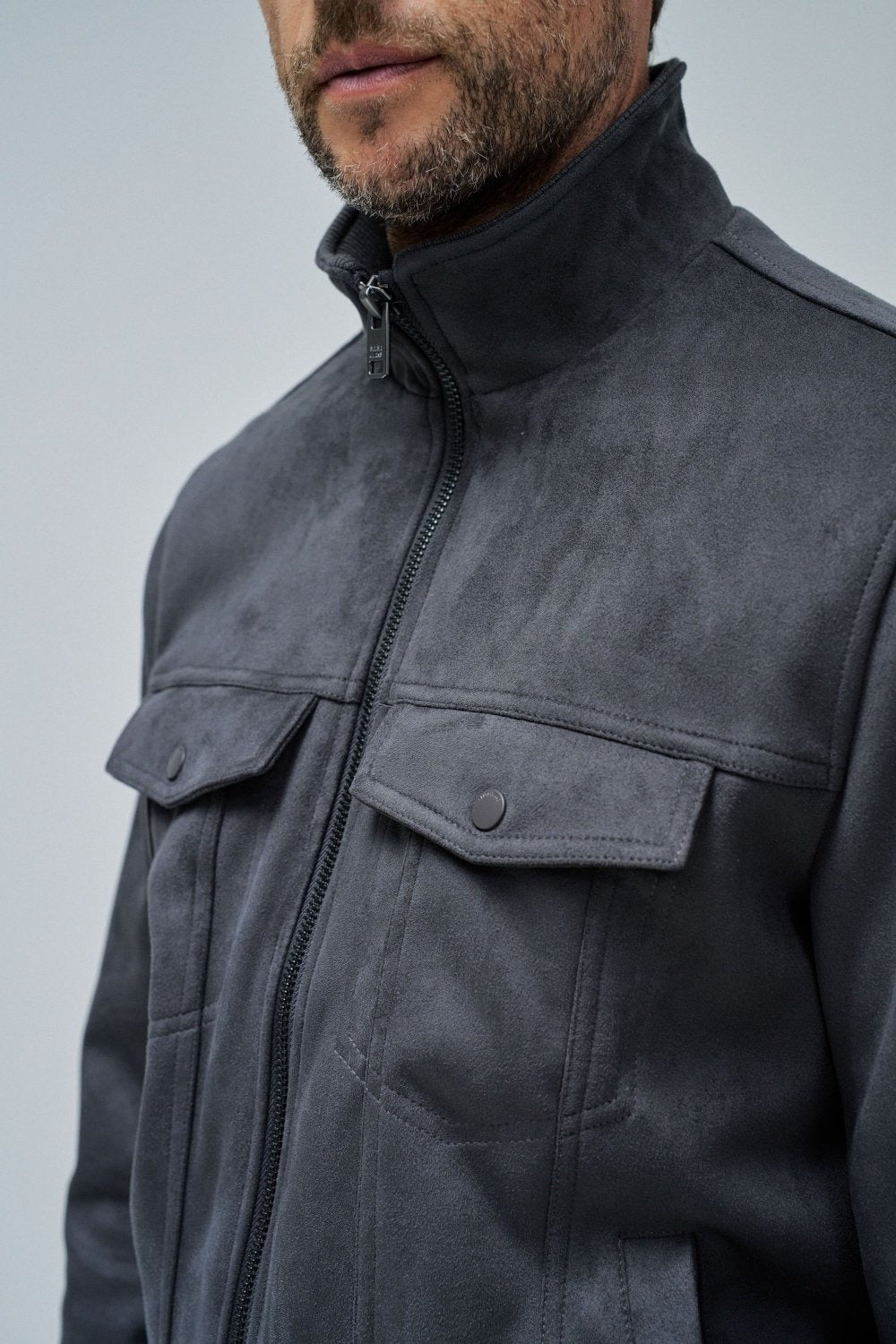 Suede Trucker Jacket in Dark Grey Jackets Salsa Jeans