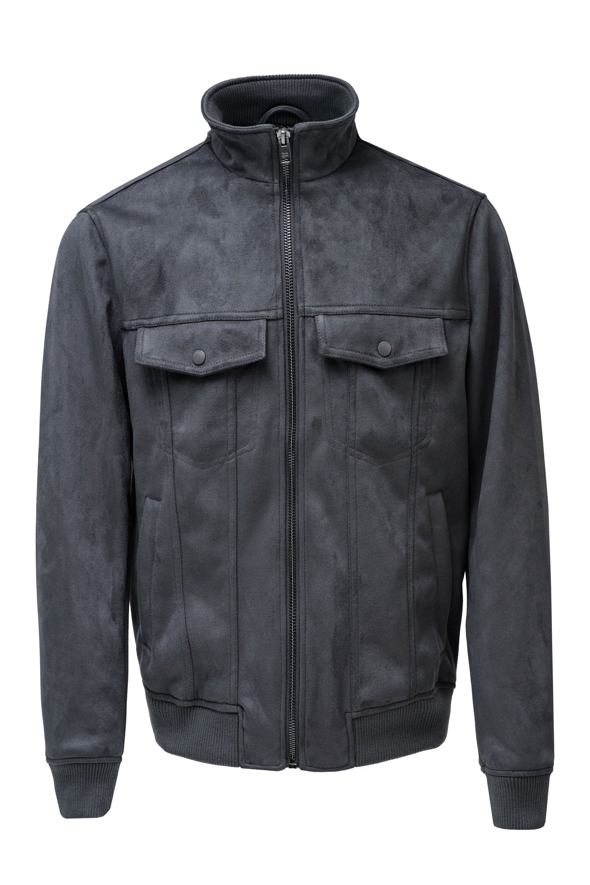 Suede Trucker Jacket in Dark Grey Jackets Salsa Jeans