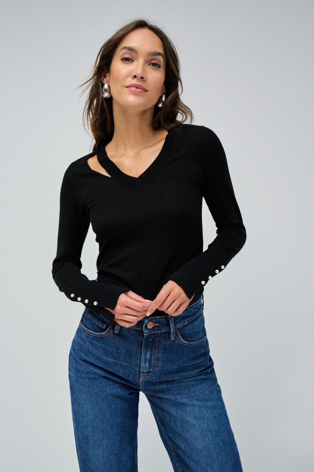 Long-Sleeve Sweater in Black Sweater Salsa Jeans   