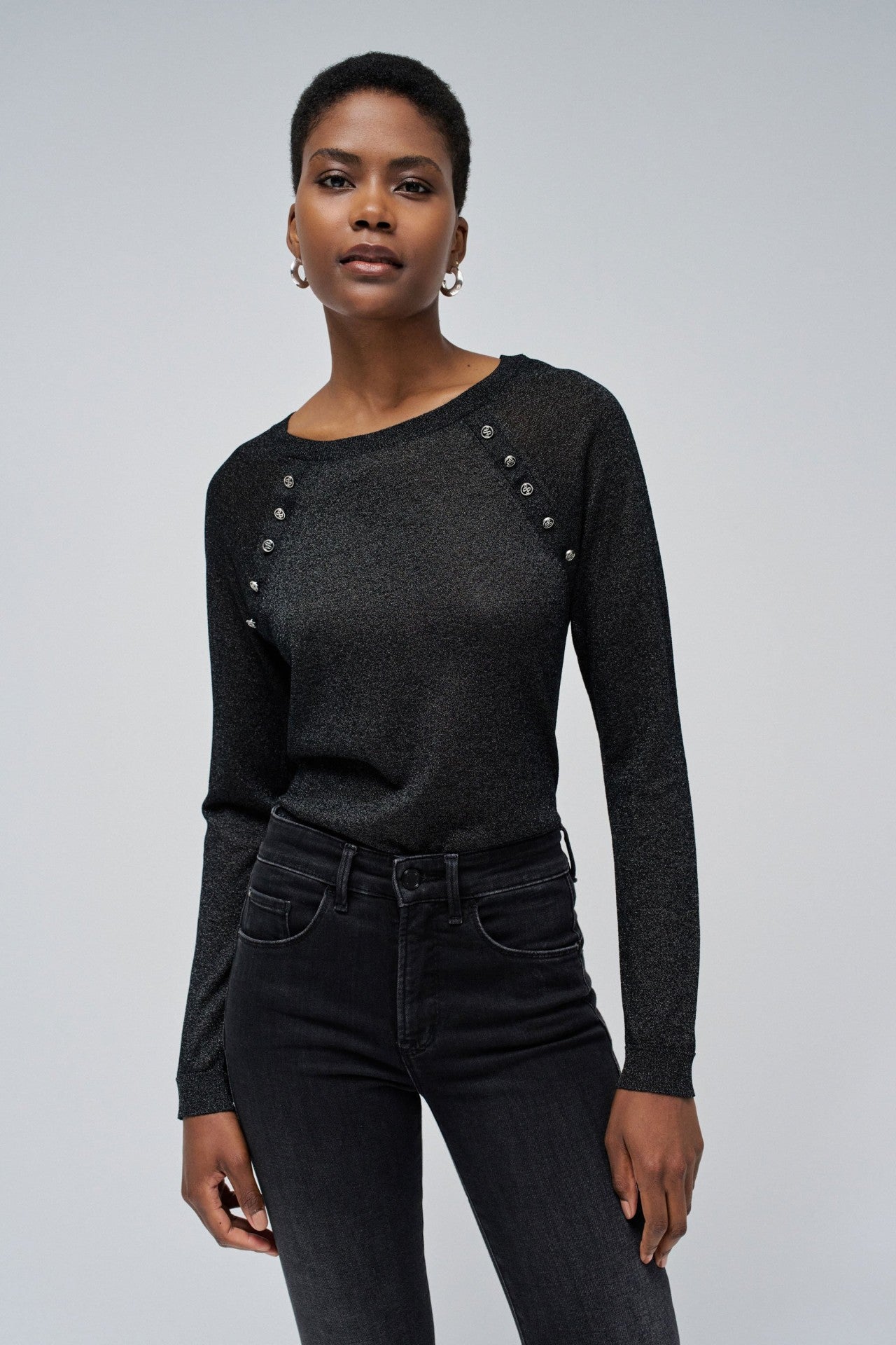 Shimmering Sweater in Black Sweater Salsa Jeans   