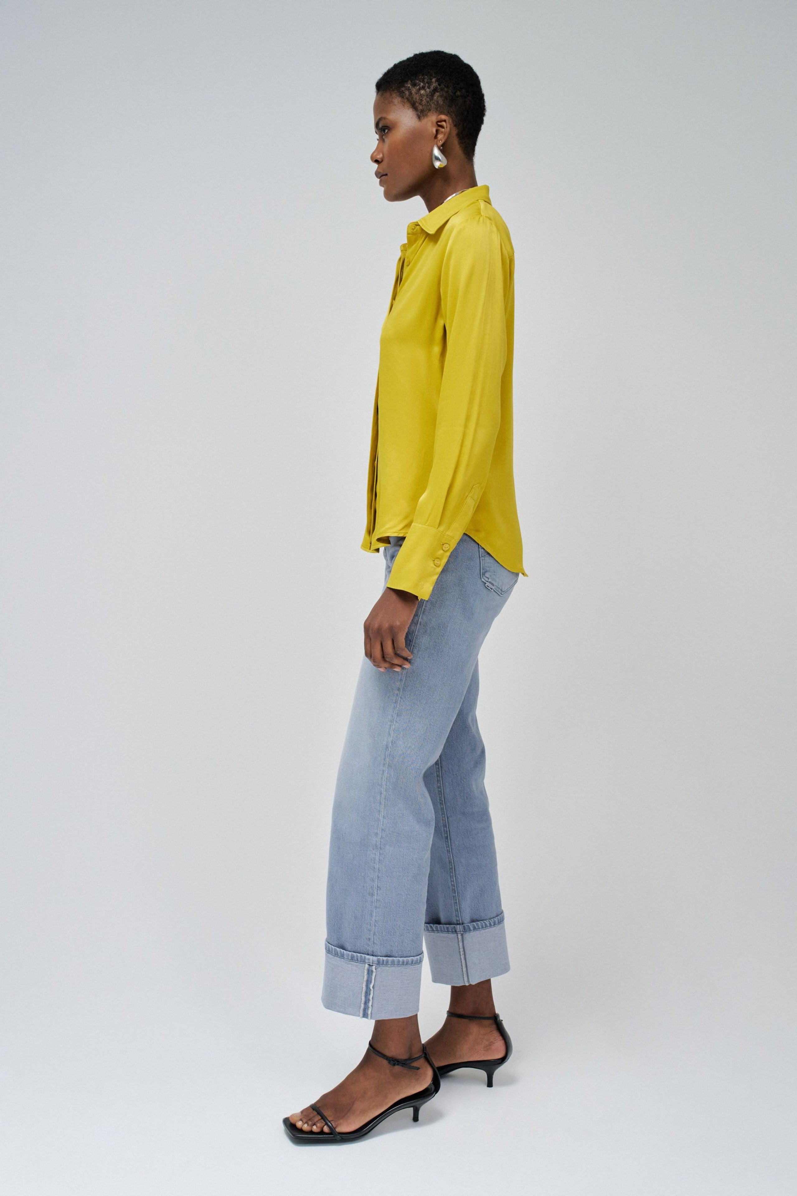 Satin Basic Shirt with Placket Detail in Light Yellow Shirts Salsa Jeans   