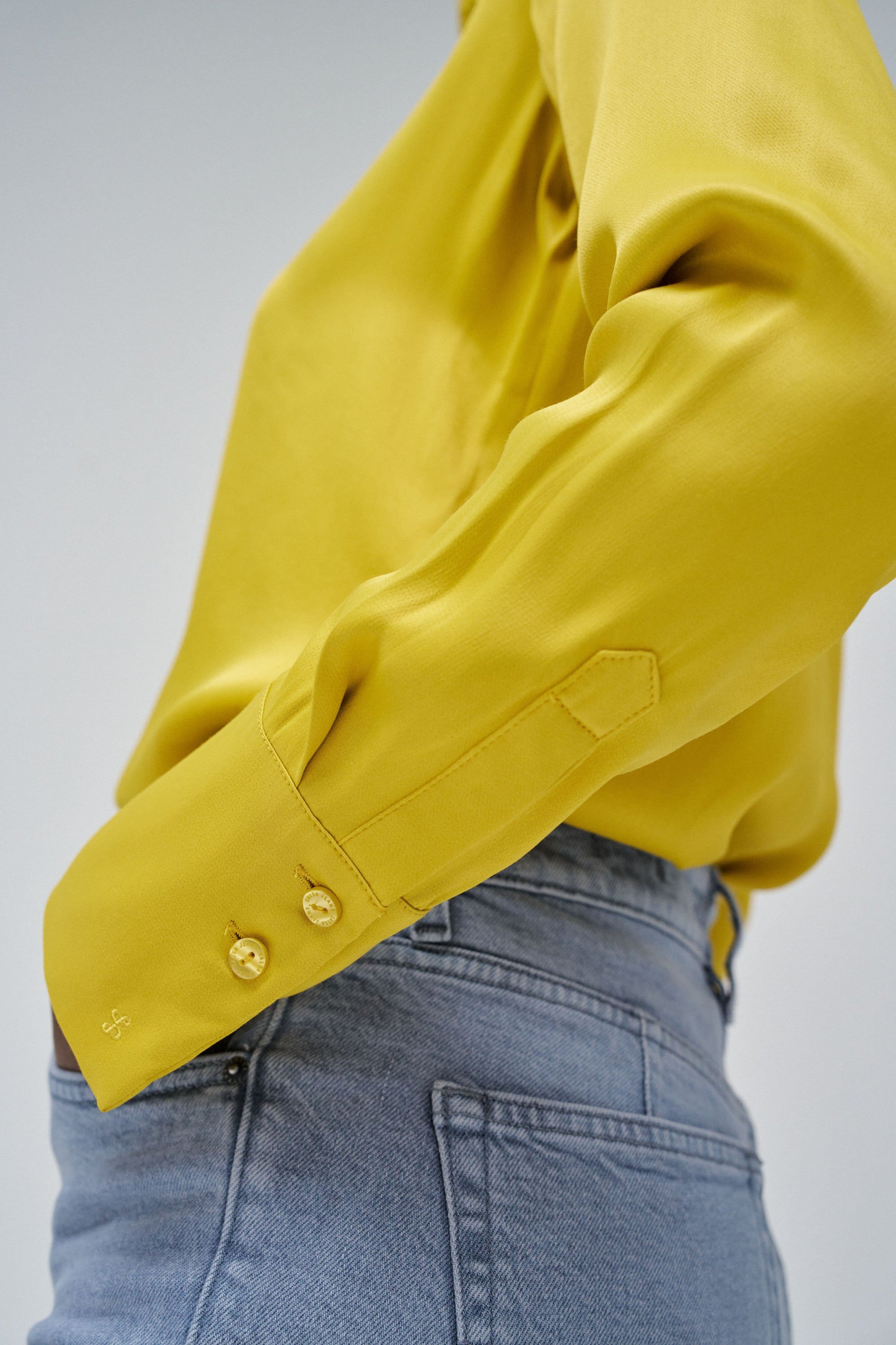 Satin Basic Shirt with Placket Detail in Light Yellow Shirts Salsa Jeans   