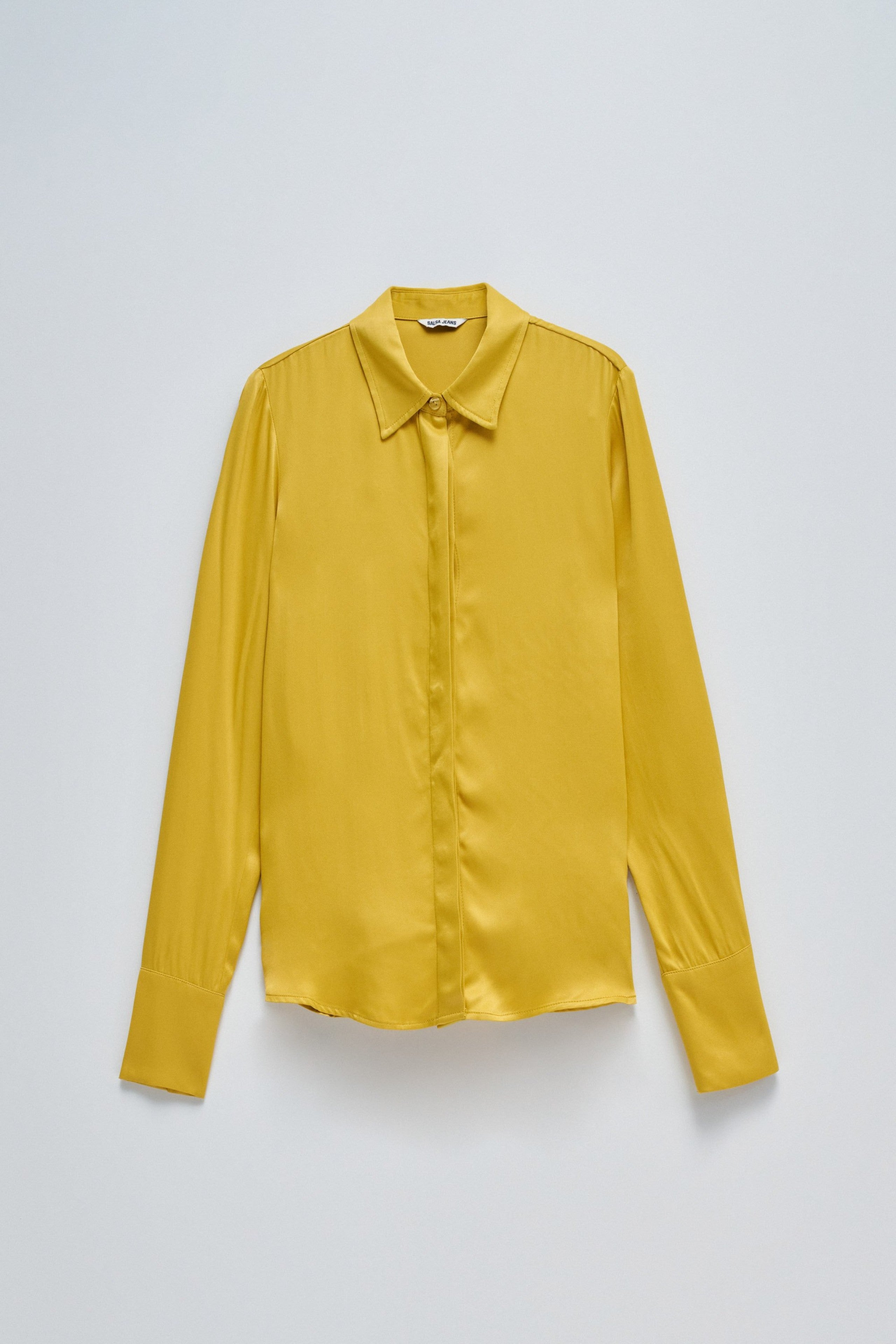 Satin Basic Shirt with Placket Detail in Light Yellow Shirts Salsa Jeans   