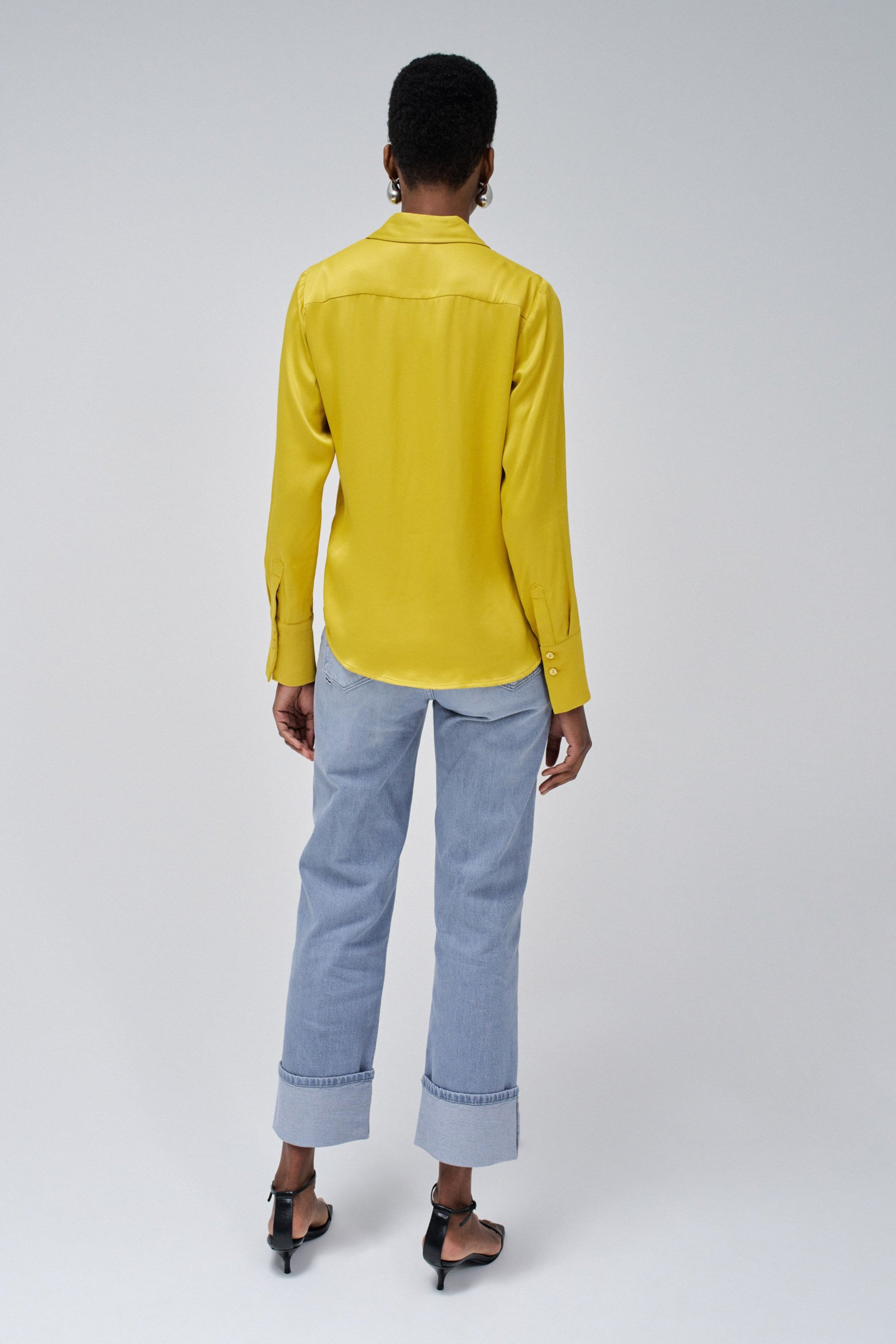 Satin Basic Shirt with Placket Detail in Light Yellow Shirts Salsa Jeans   