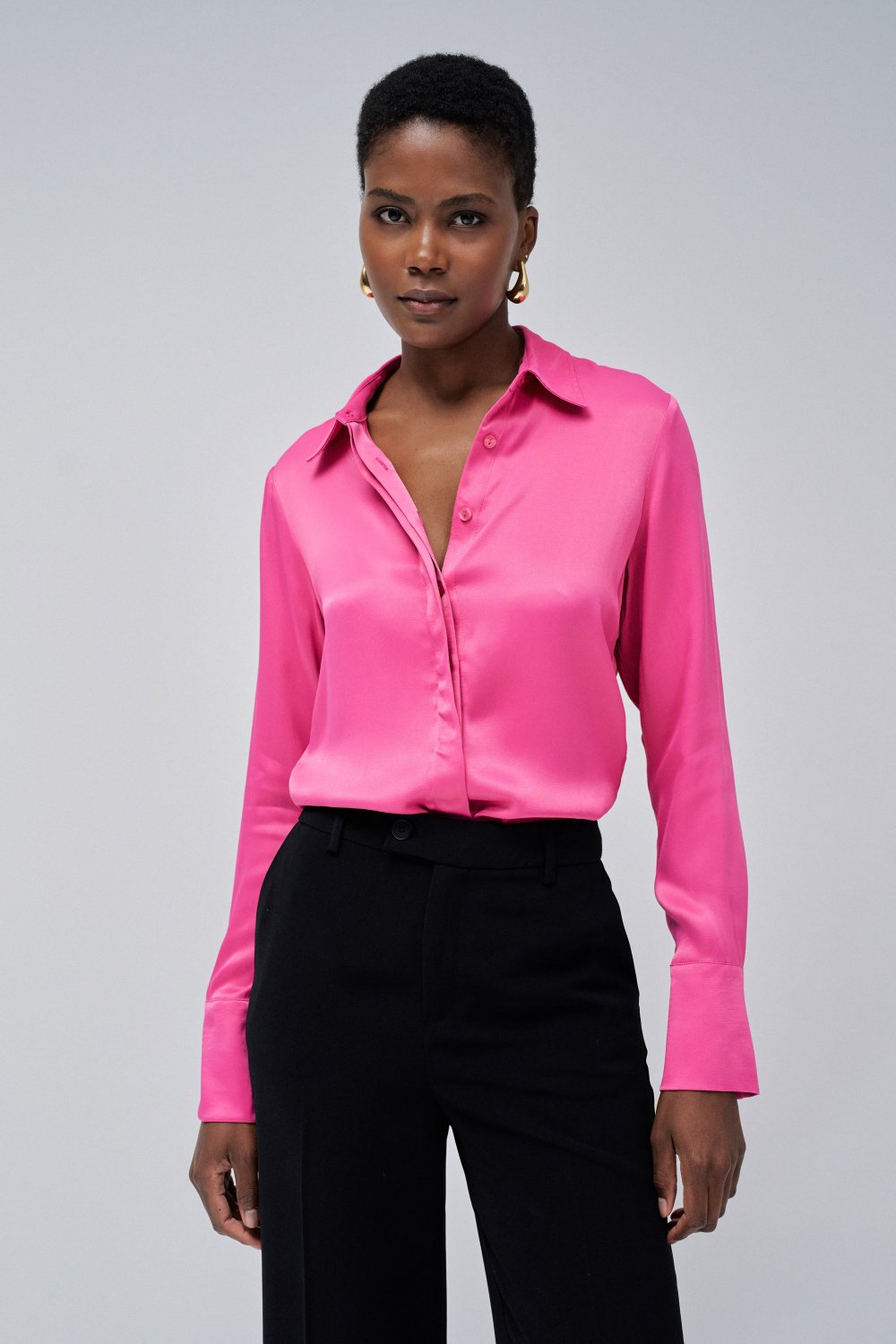 Satin Basic Shirt in Dark Pink Shirts Salsa Jeans   