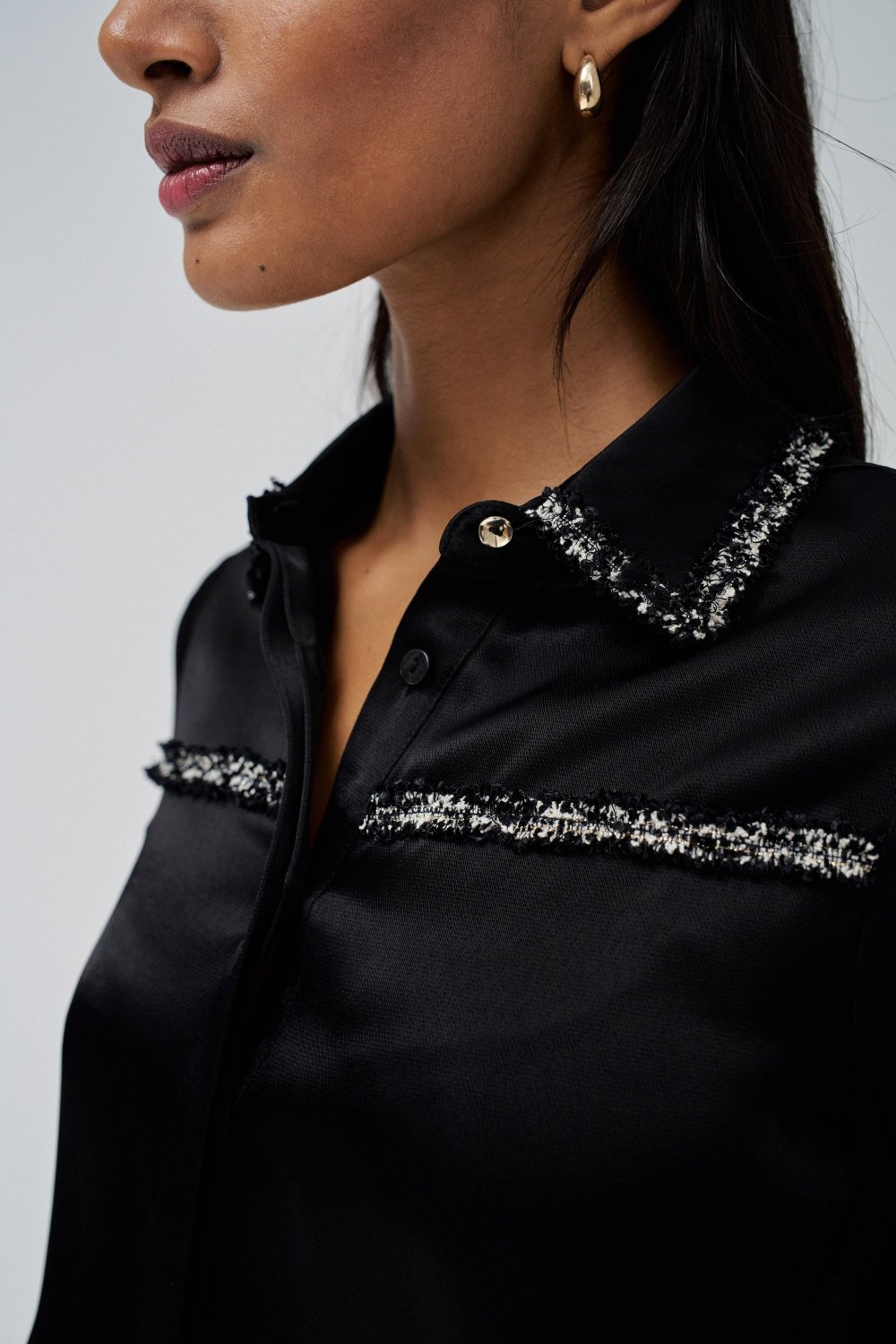 Shirt With Ribbon Tweed-Effect in Black Shirts Salsa Jeans   